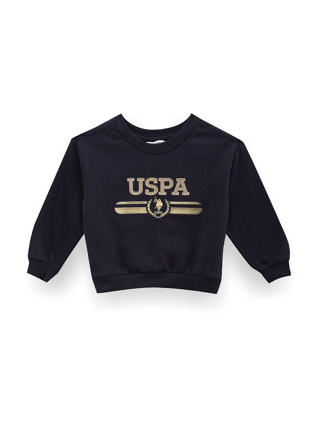 

U.S. Polo Assn. Kids Girls Typography Printed Cotton Pullover Sweatshirt, Blue