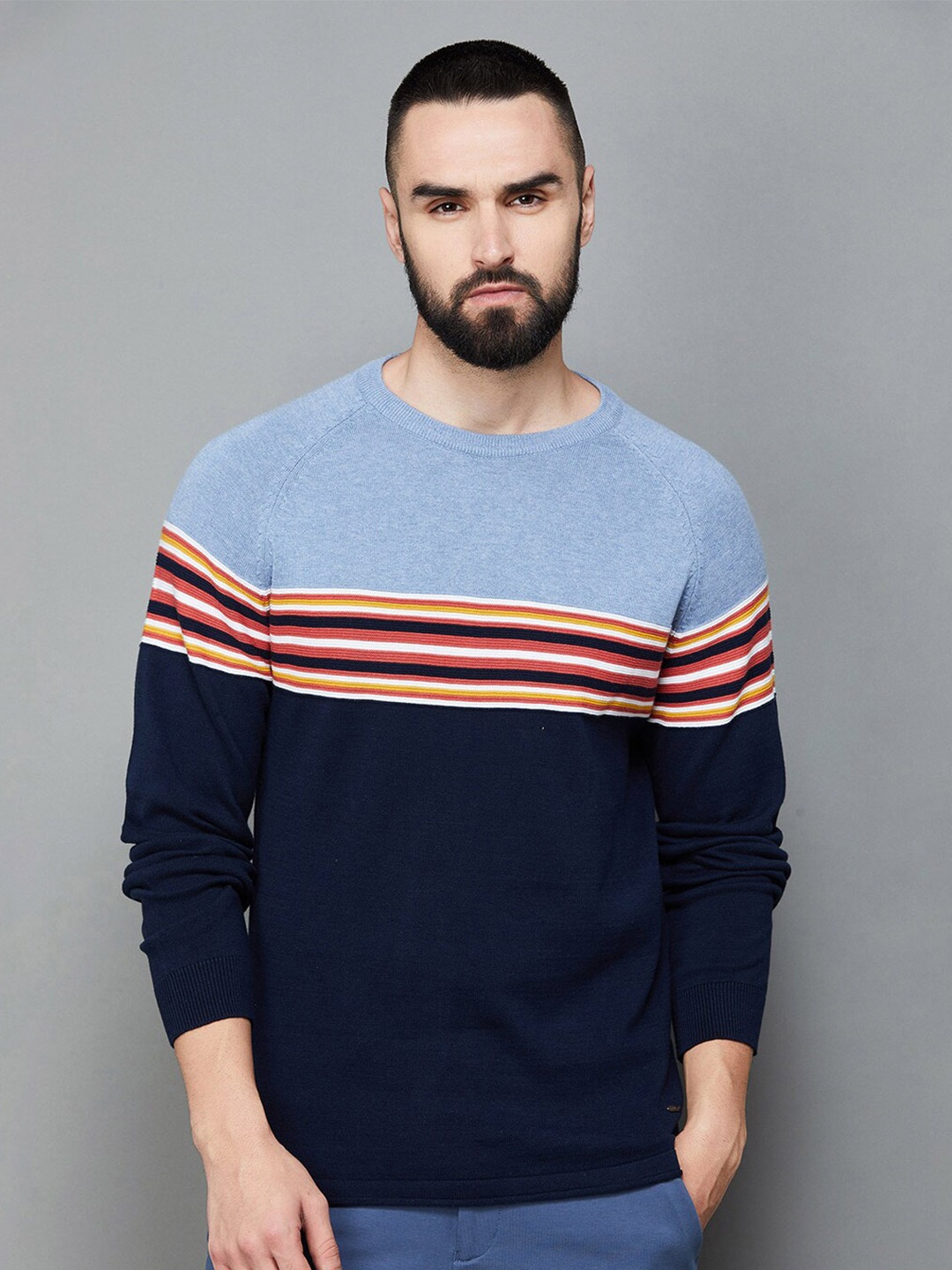 

CODE by Lifestyle Colourblocked Round Neck Cotton Pullover Sweatshirt, Blue
