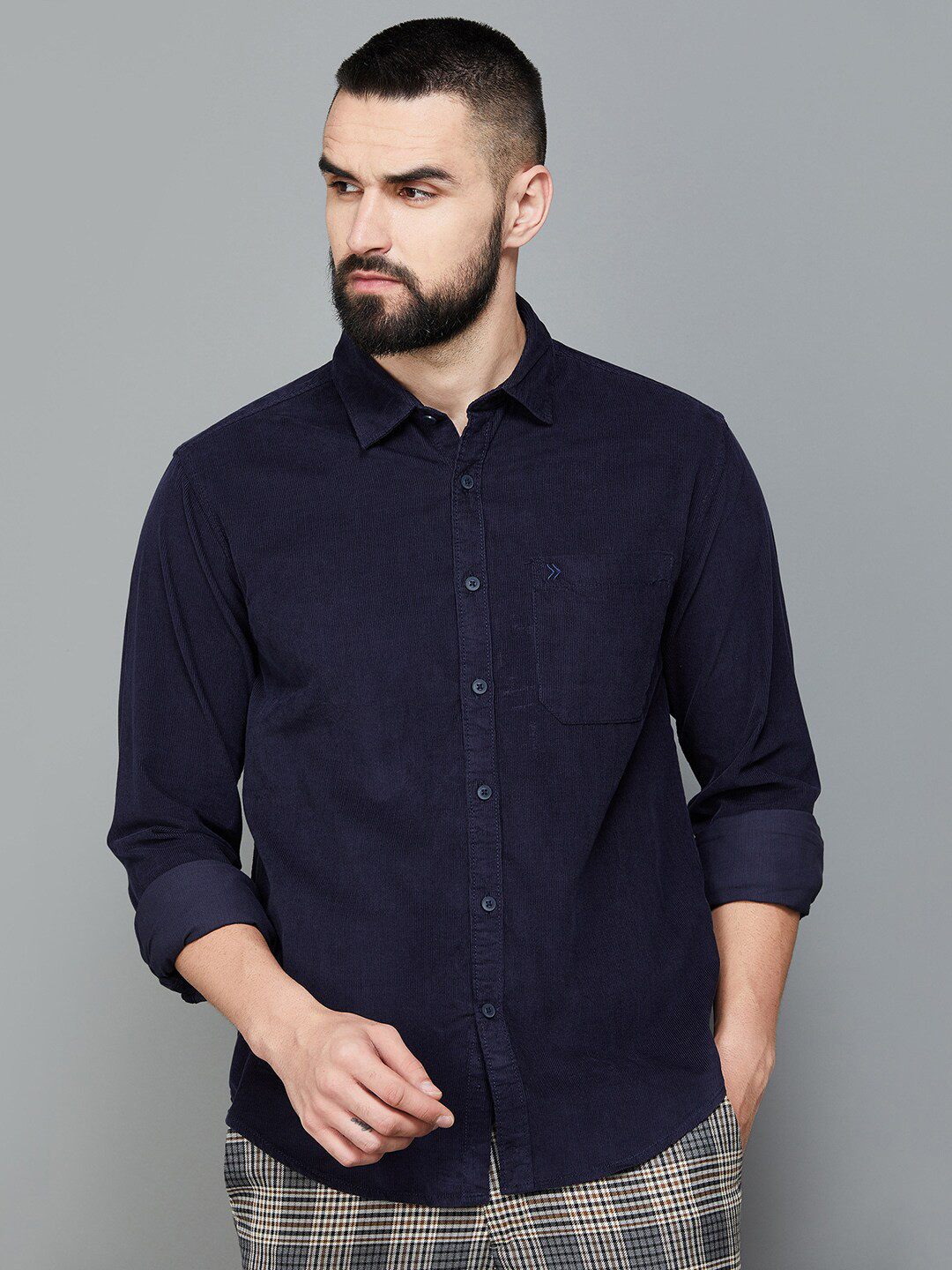 

CODE by Lifestyle Striped Spread Collar Cotton Casual Shirt, Blue