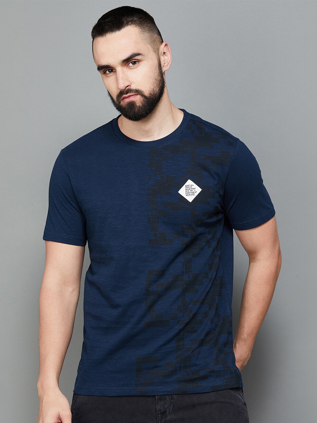 

Forca by Lifestyle Abstract Printed Slim Fit Cotton T-shirt, Blue