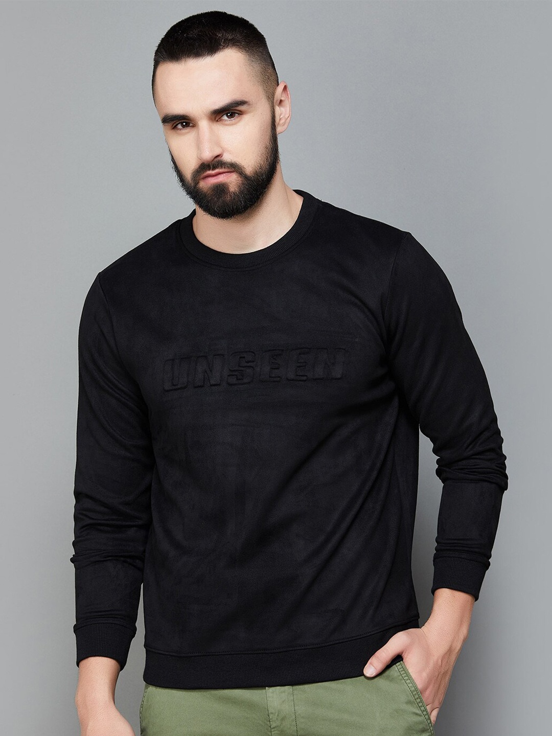 

Bossini Black Typography Self Design Pullover