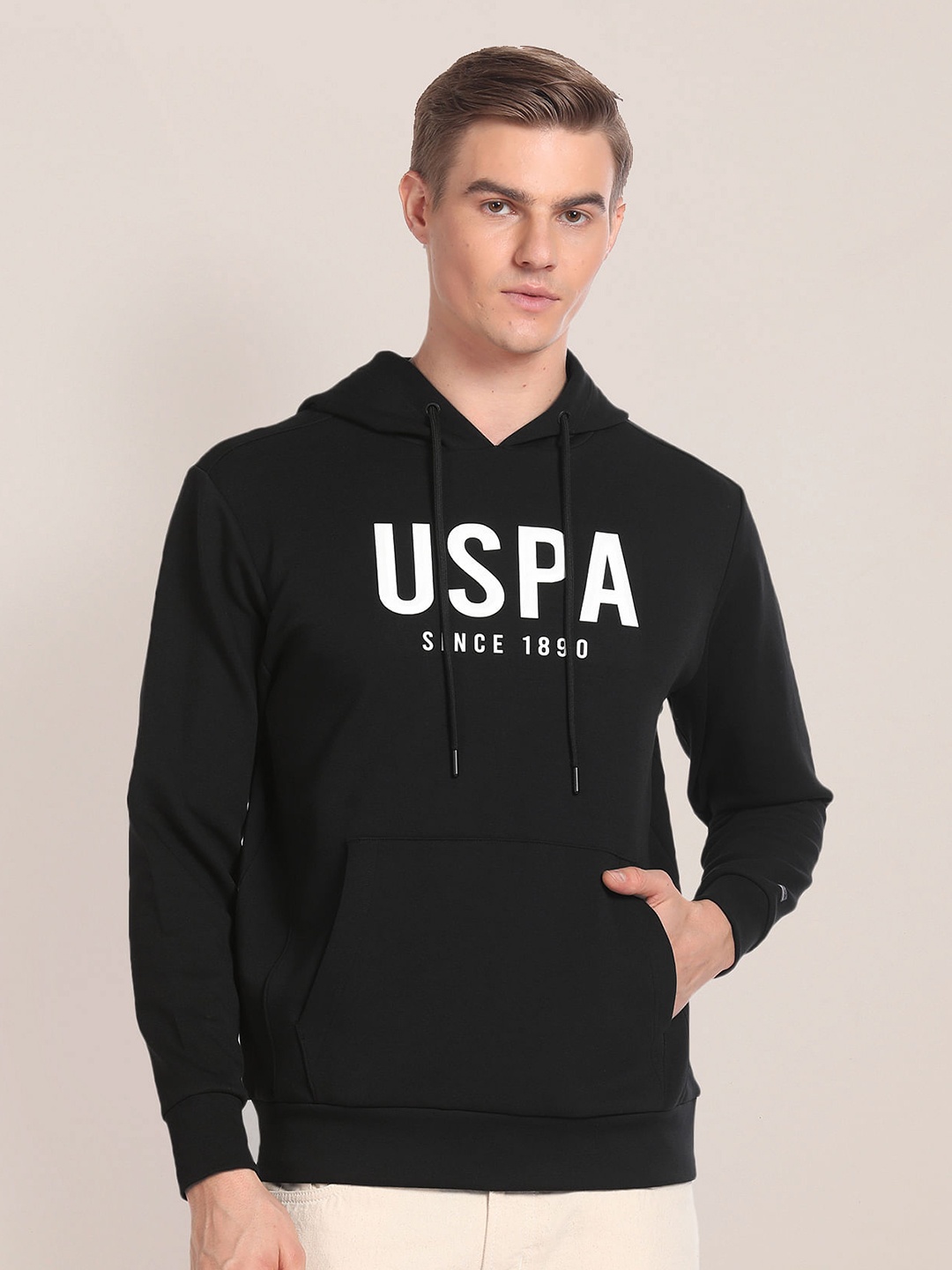

U.S. Polo Assn. Typography Printed Hooded Pullover Sweatshirt, Black