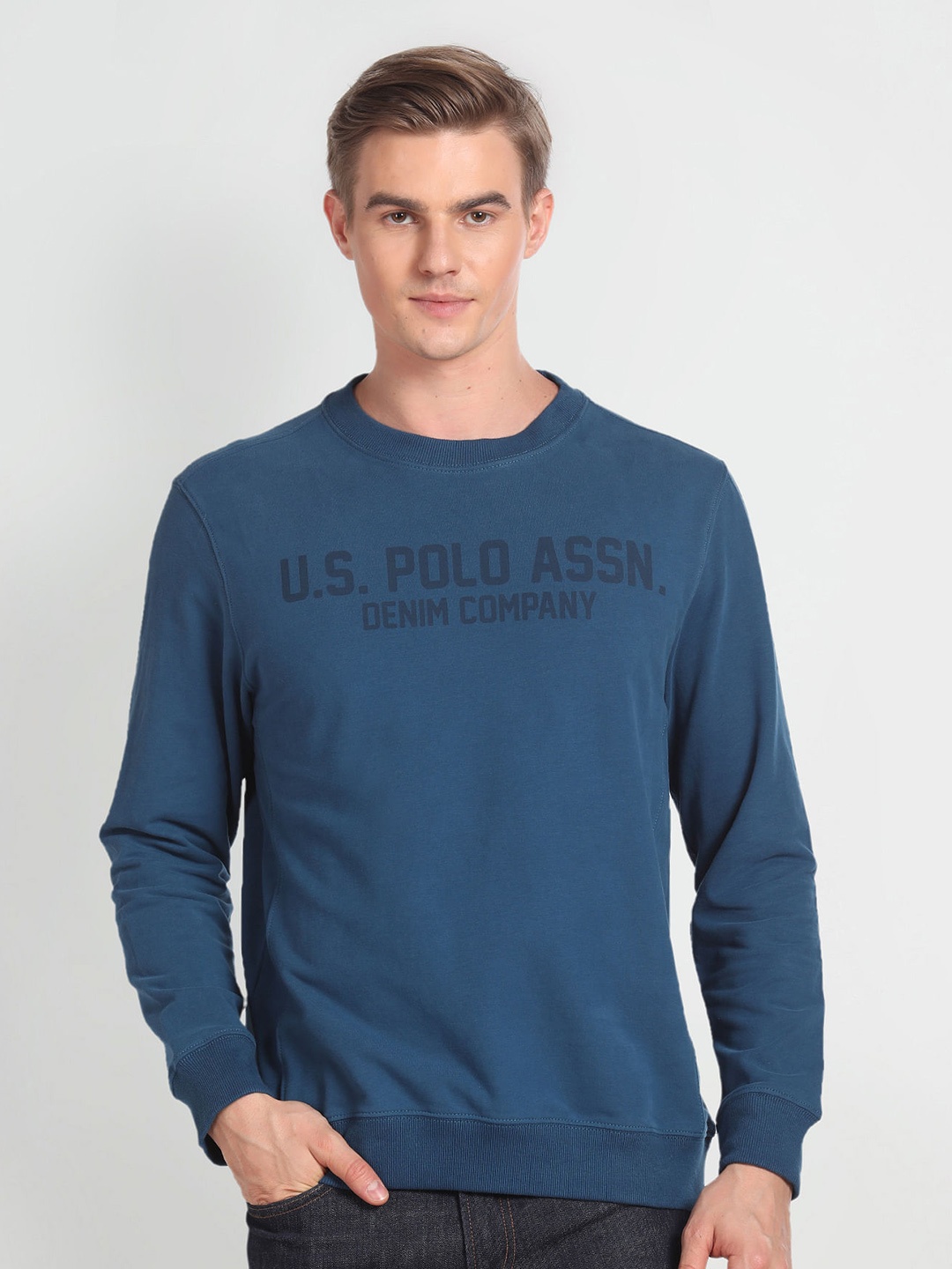 

U.S. Polo Assn. Denim Co. Typography Printed Pullover Sweatshirt, Blue