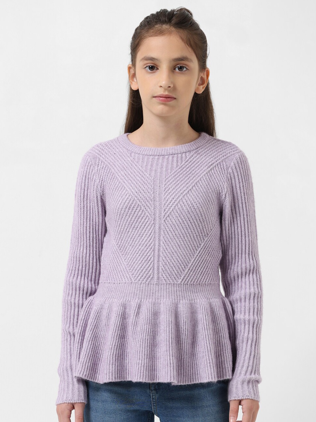 

Vero Moda Girls Self Design Round Long Sleeve Pullover Sweaters, Purple