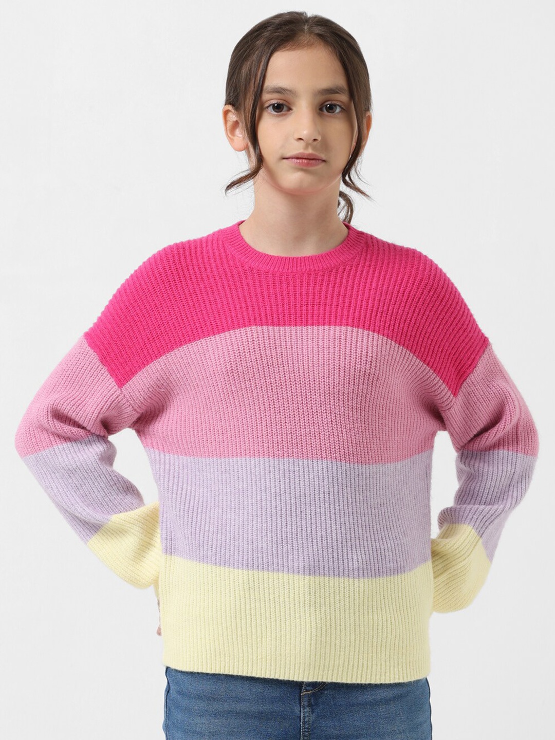 

Vero Moda Girls Colourblocked Round Neck Pullover, Pink