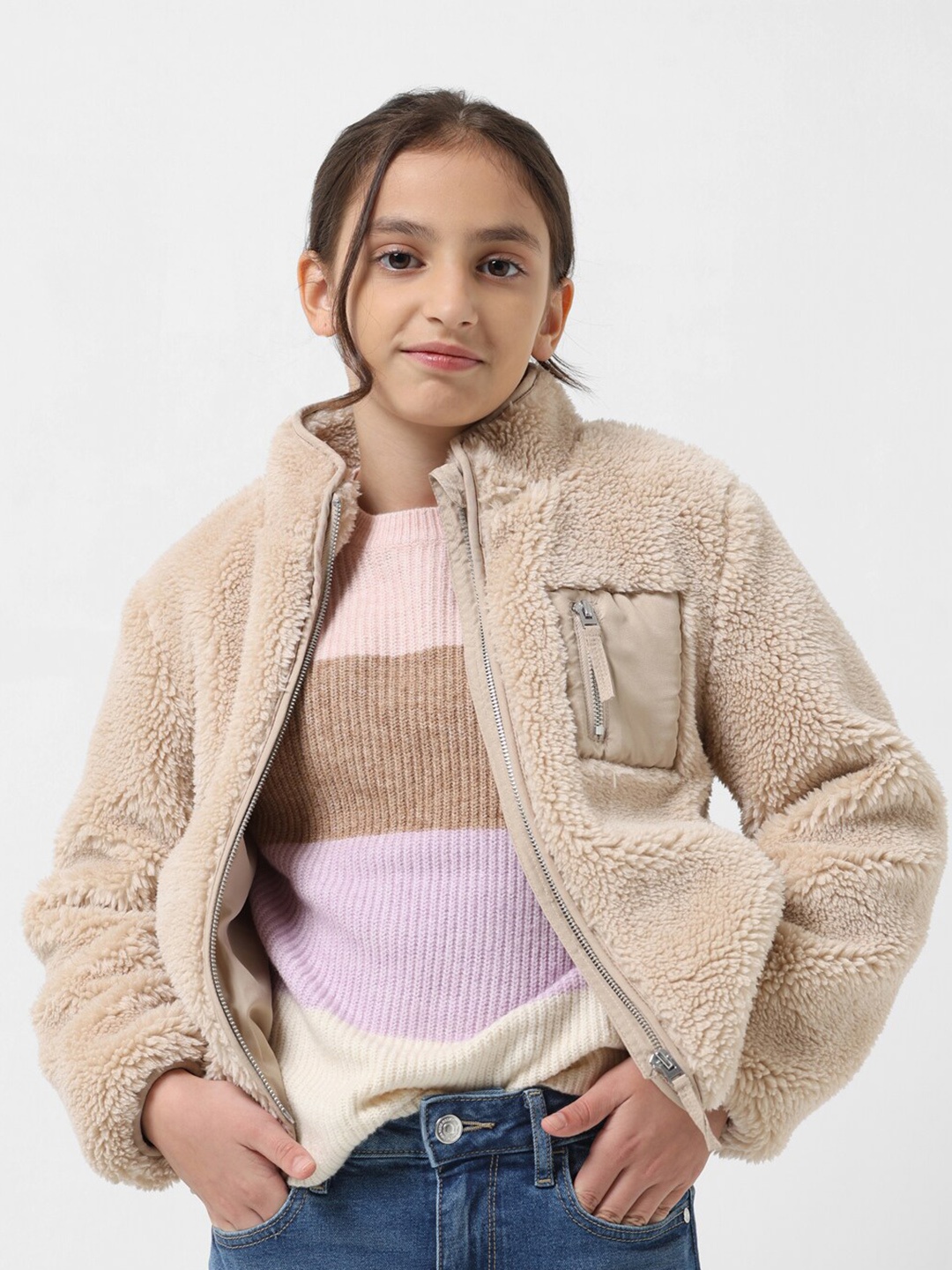 

Vero Moda Girls Colourblocked Round Neck Long Sleeve Pullover Sweaters, Brown