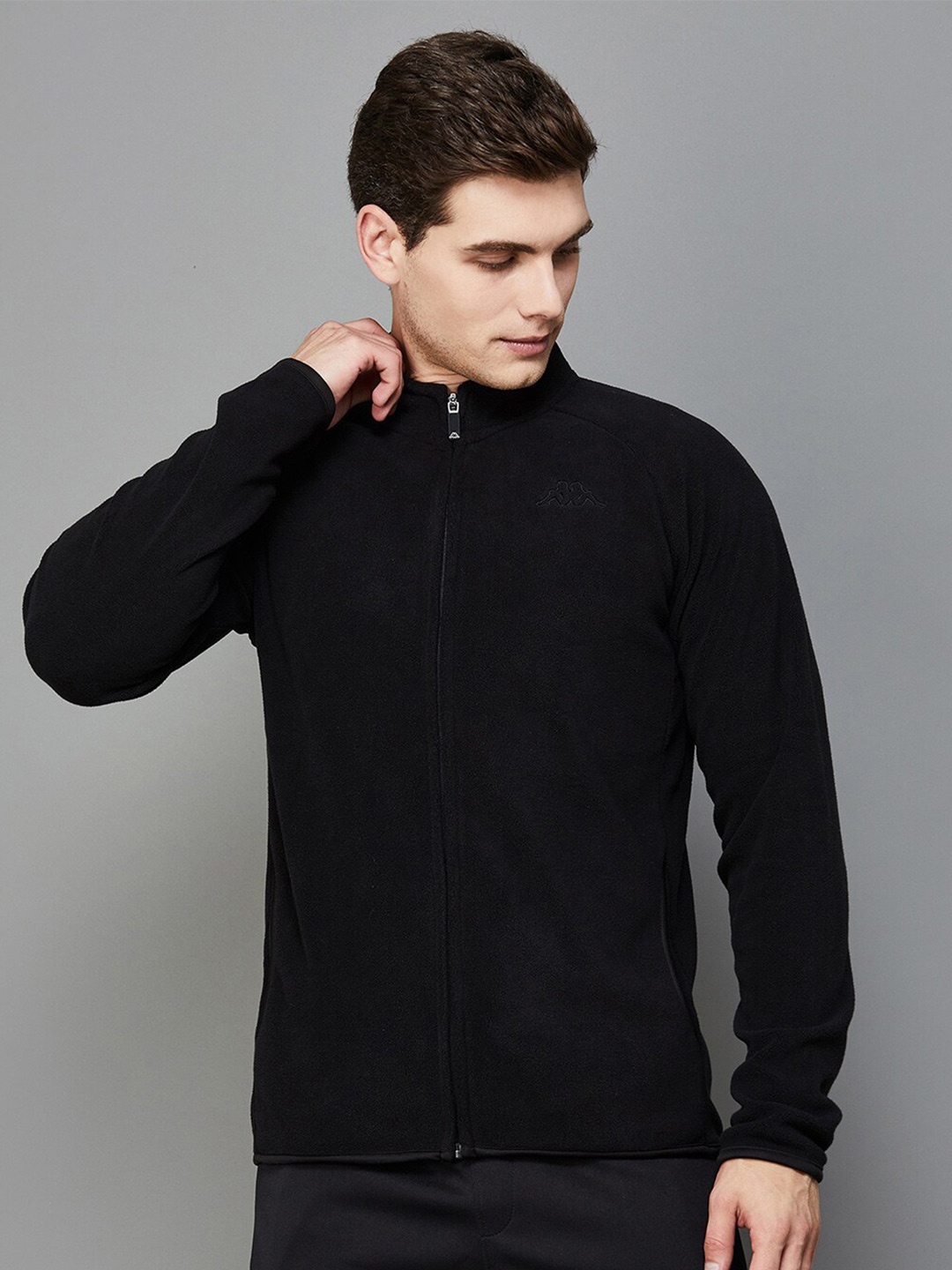 

Kappa Mock Collar Front Open Sweatshirt, Black