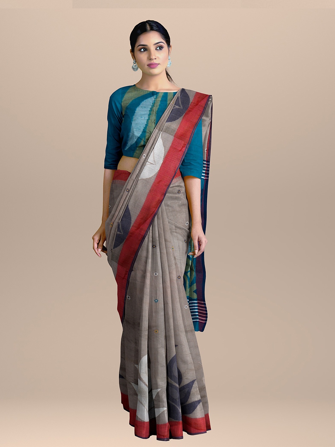 

SARIKA Floral Woven Design Pure Cotton Saree, Grey