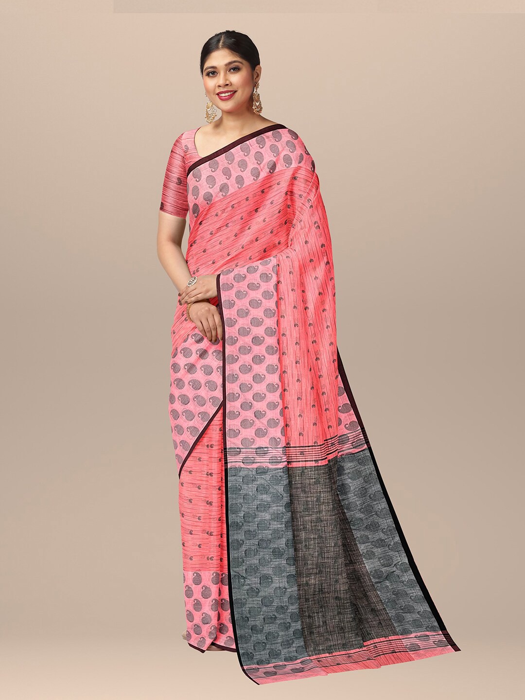 

SARIKA Ethnic Motifs Woven Design Pure Cotton Saree, Pink