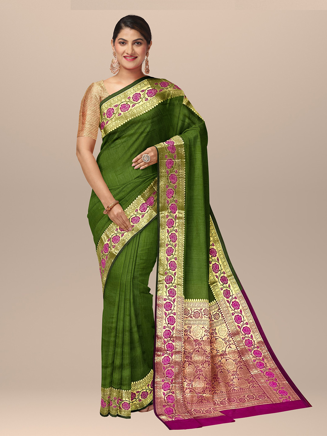 

SARIKA Woven Design Zari Saree, Green