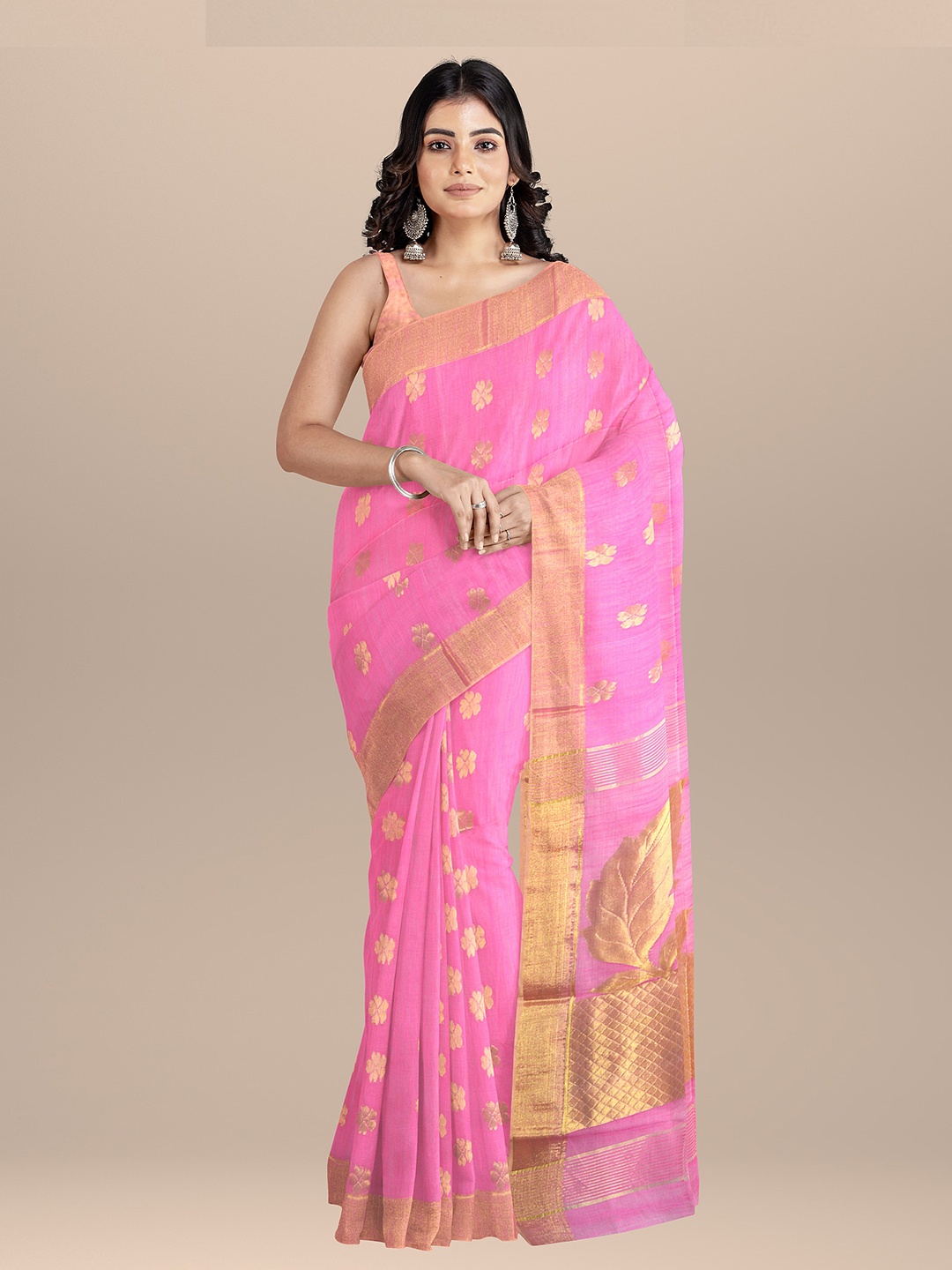 

SARIKA Ethnic Motifs Woven Design Zari Saree, Pink