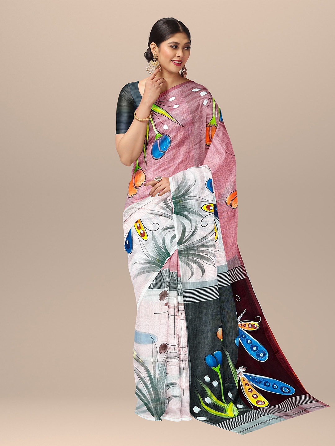 

SARIKA Floral Printed Pure Cotton Saree, Pink