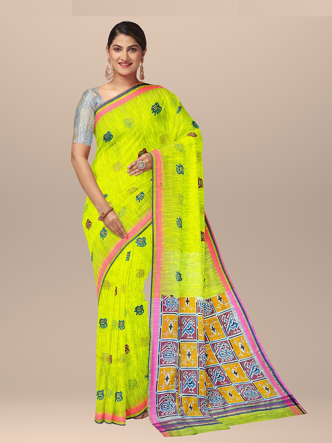 

SARIKA Ethnic Motifs Printed Pure Cotton Saree, Yellow