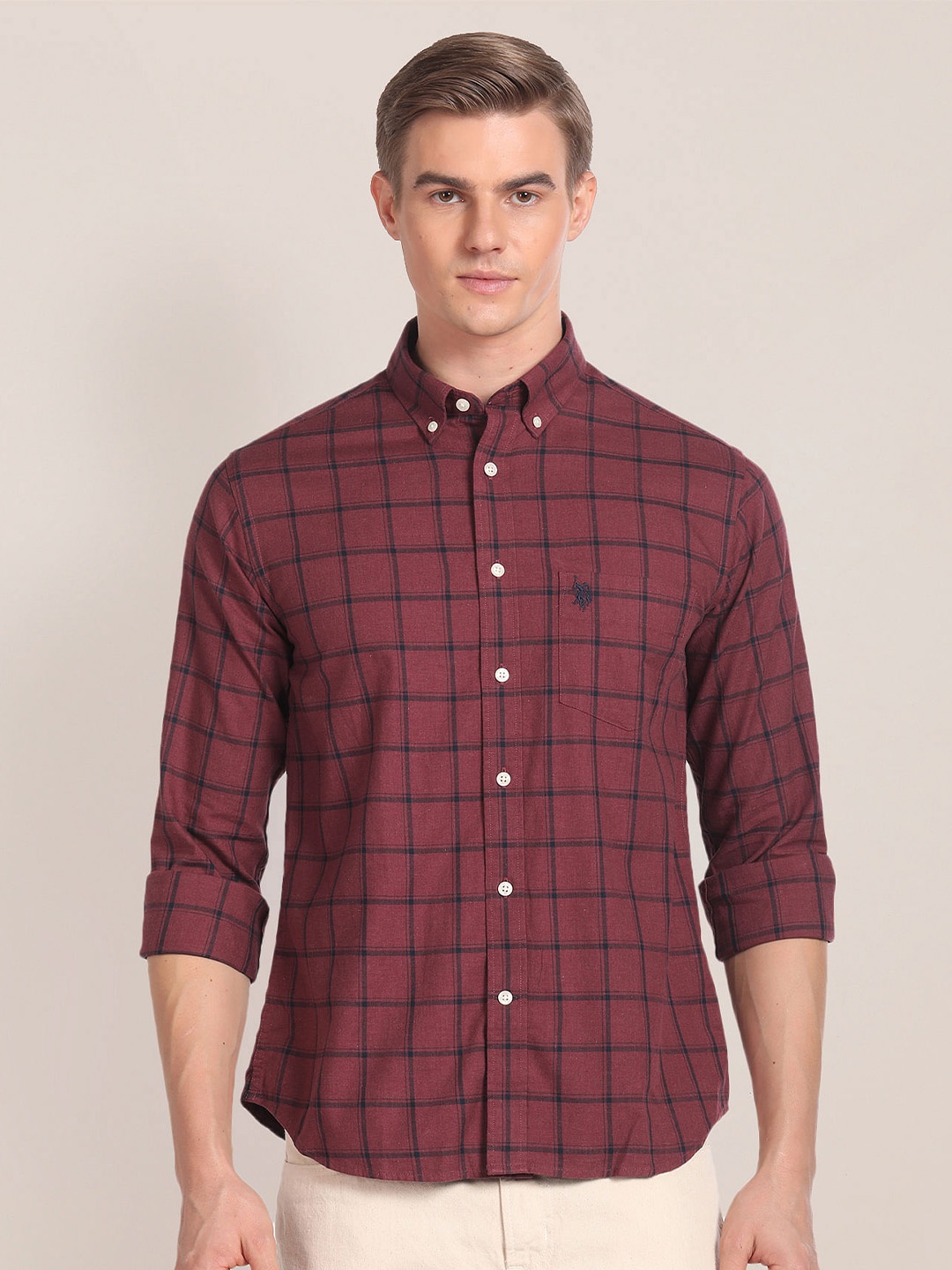

U.S. Polo Assn. Checked Opaque Pure Cotton Casual Shirt, Red