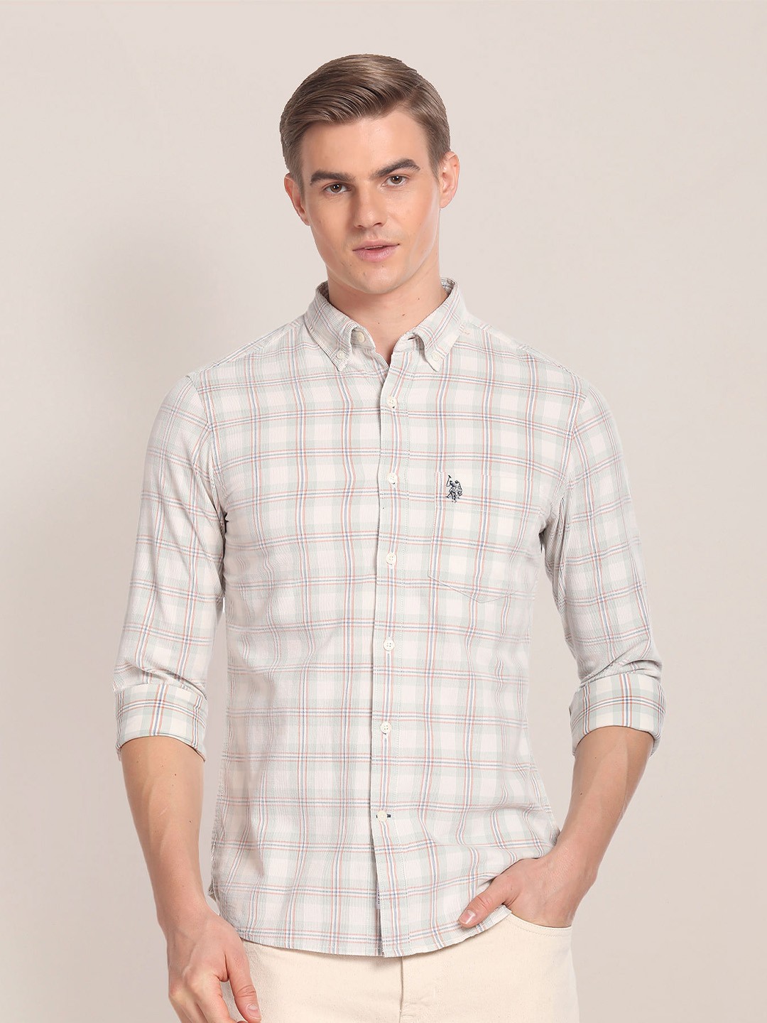 

U.S. Polo Assn. Checked Opaque Pure Cotton Casual Shirt, White