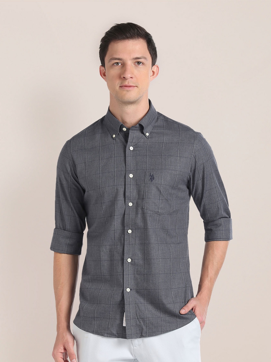 

U.S. Polo Assn. Buffalo Checks Opaque Pure Cotton Casual Shirt, Grey