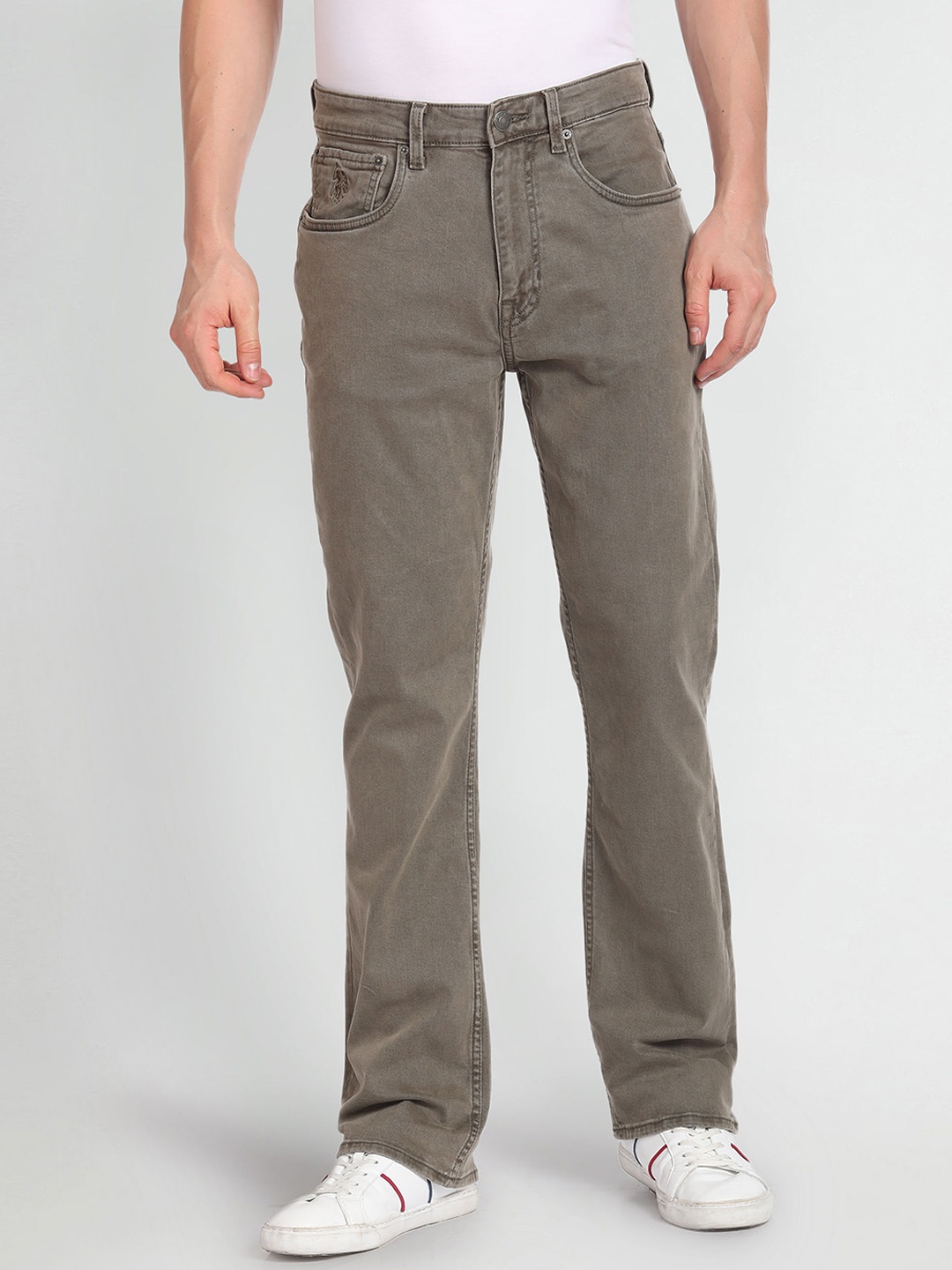 

U.S. Polo Assn. Denim Co. Men Mid-Rise Low Distress Cotton Bootcut Jeans, Brown