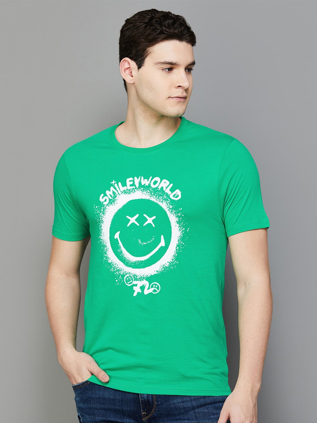 

SmileyWorld Typography Printed Round Neck T-shirt, Green