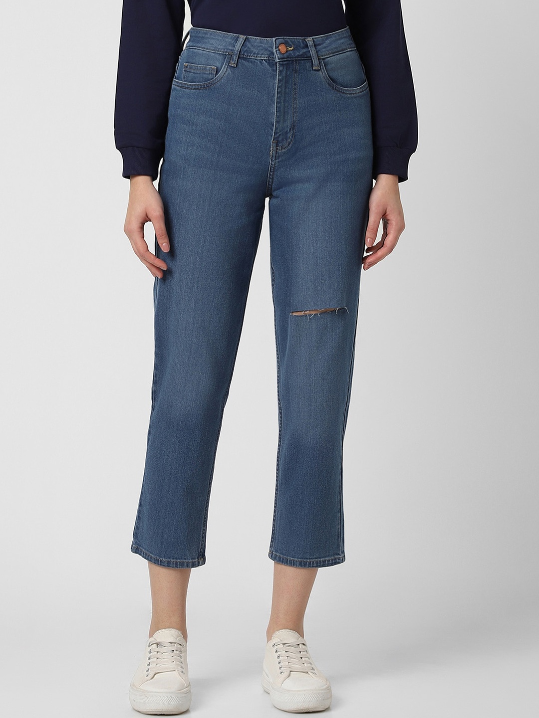 

Van Heusen Woman Mid-Rise Slash Knee Stretchable Cropped Jeans, Blue