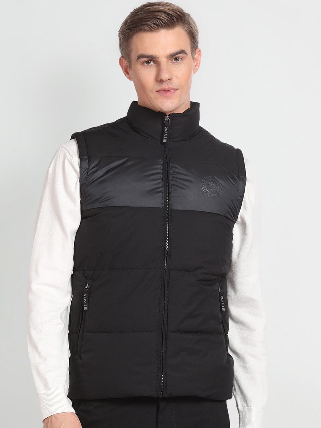 

U.S. Polo Assn. Mock Collar Sleeveless Padded Jacket, Black