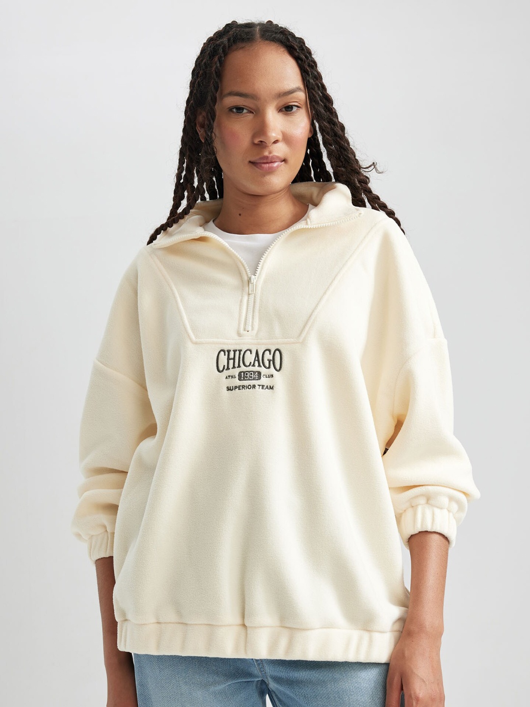 

DeFacto Typography Printed Hooded Pullover Sweatshirt, Off white