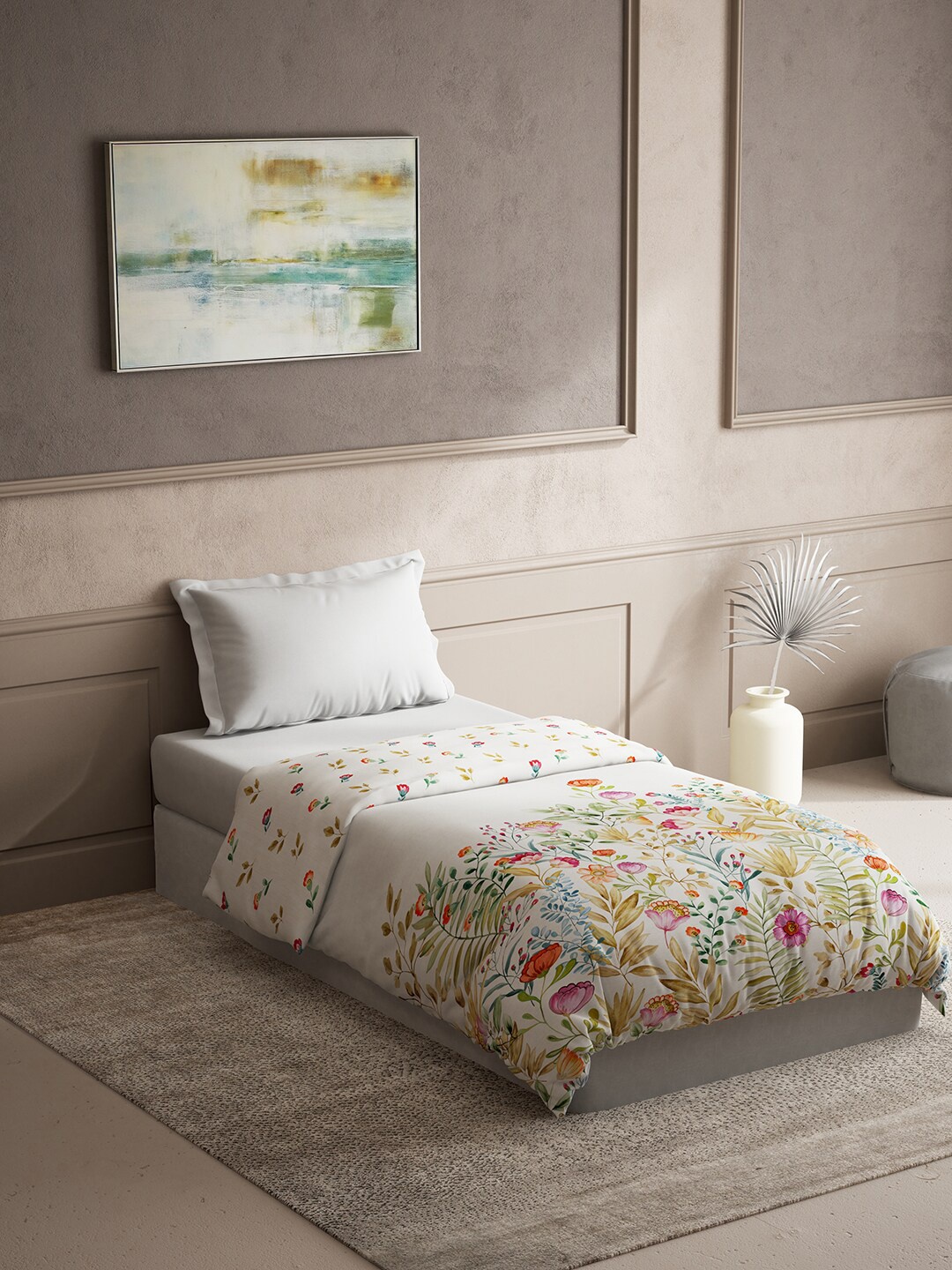 

DDecor White & Yellow Floral Pure Cotton Mild Winter Single Bed Quilt