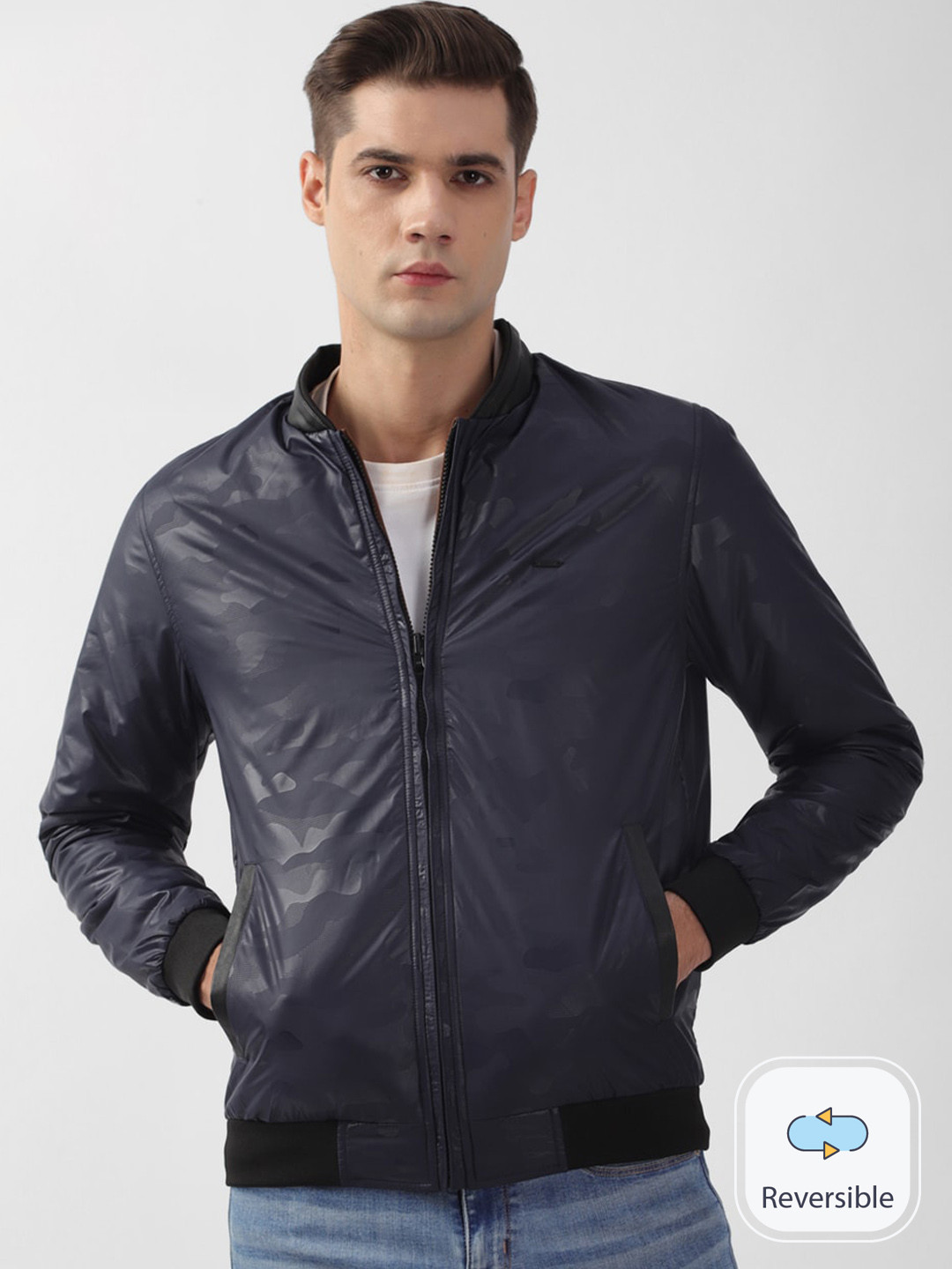 

PETER ENGLAND UNIVERSITY Mock Collar Reversible Bomber Jacket, Brown