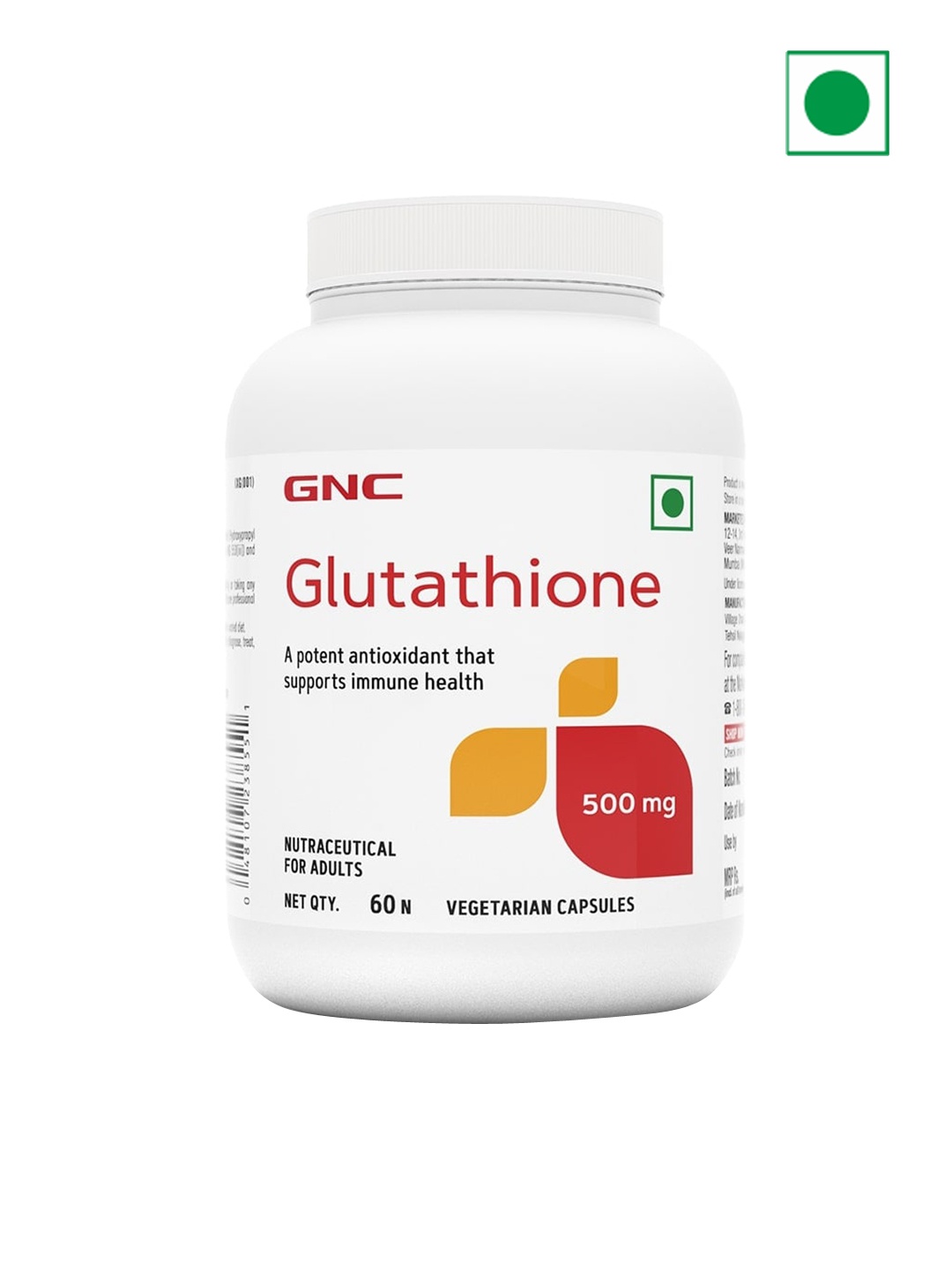 

GNC Glutathione 500mg With Ascorbic Acid - 60 Capsules, White