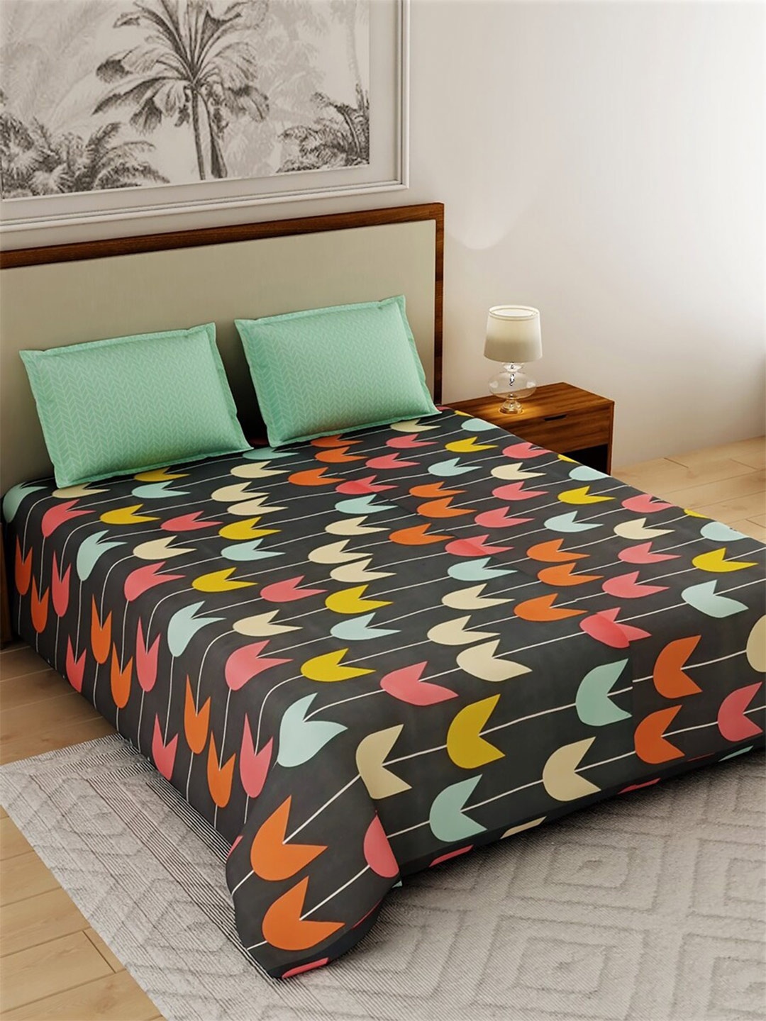 

Salona Bichona Blue & Red Ethnic Motifs 144 TC Queen Bedsheet With 2 Pillow Covers