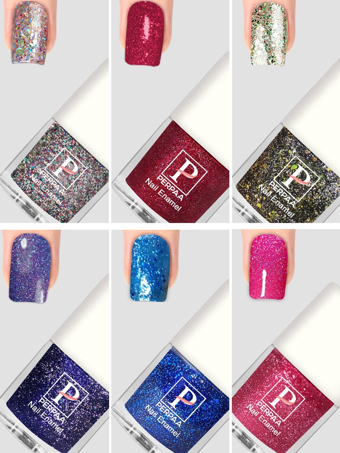 

PERPAA Set Of 6 Glitter Light Flashing Sparkly Gel Nail Polish - 5ml Each, Blue