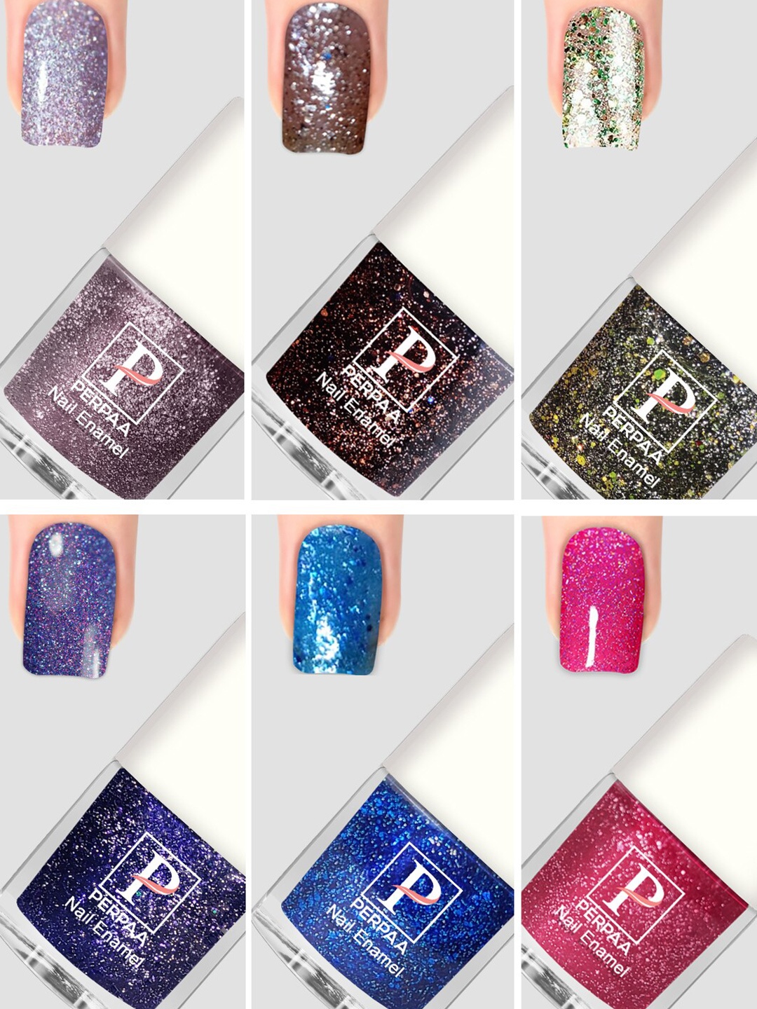

PERPAA Set Of 6 Glitter Light Flashing Sparkly Gel Nail Polish - 5ml Each, Green