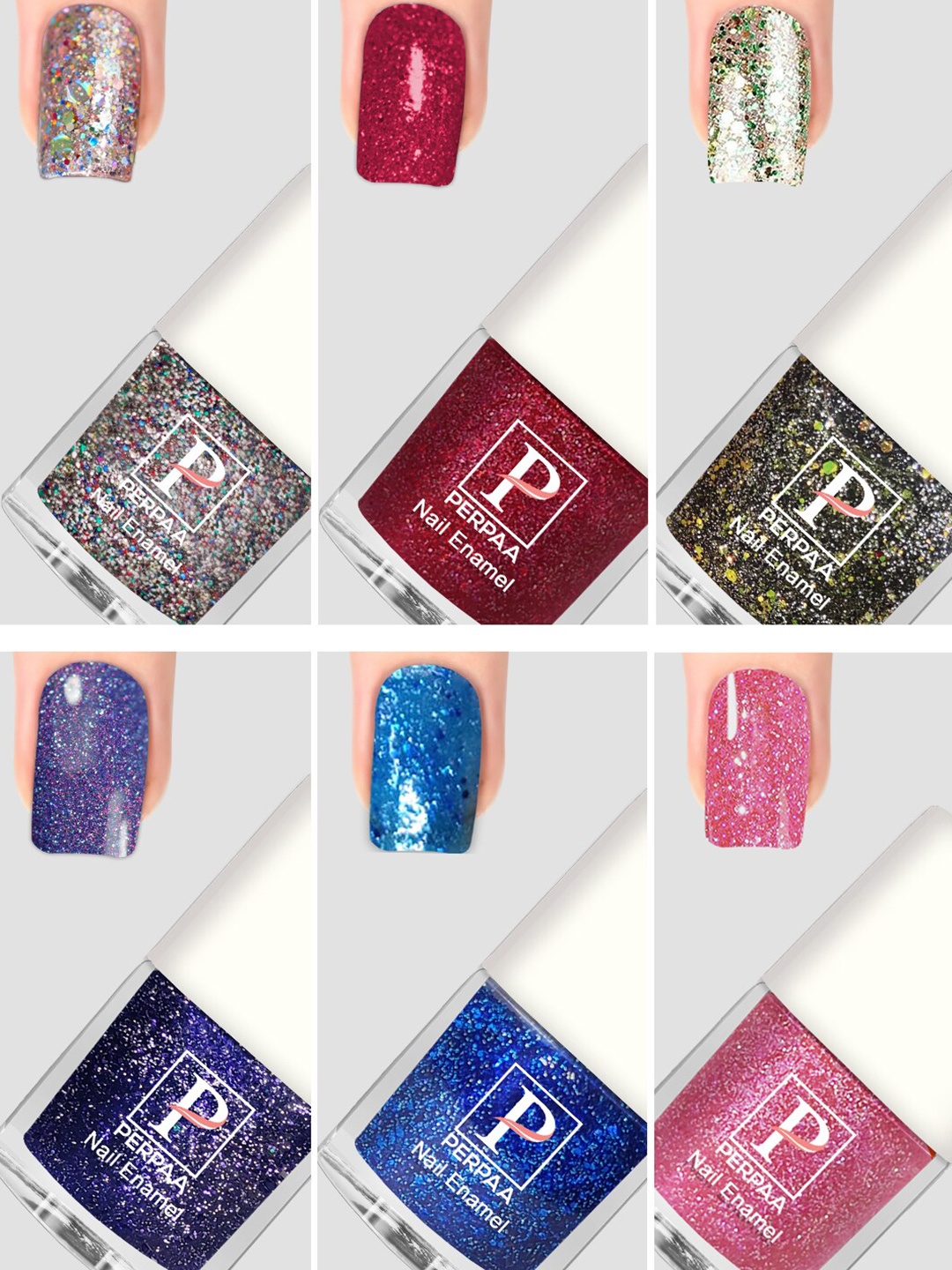 

PERPAA Set Of 6 Glitter Light Flashing Sparkly Gel Nail Polish - 5ml Each, Silver