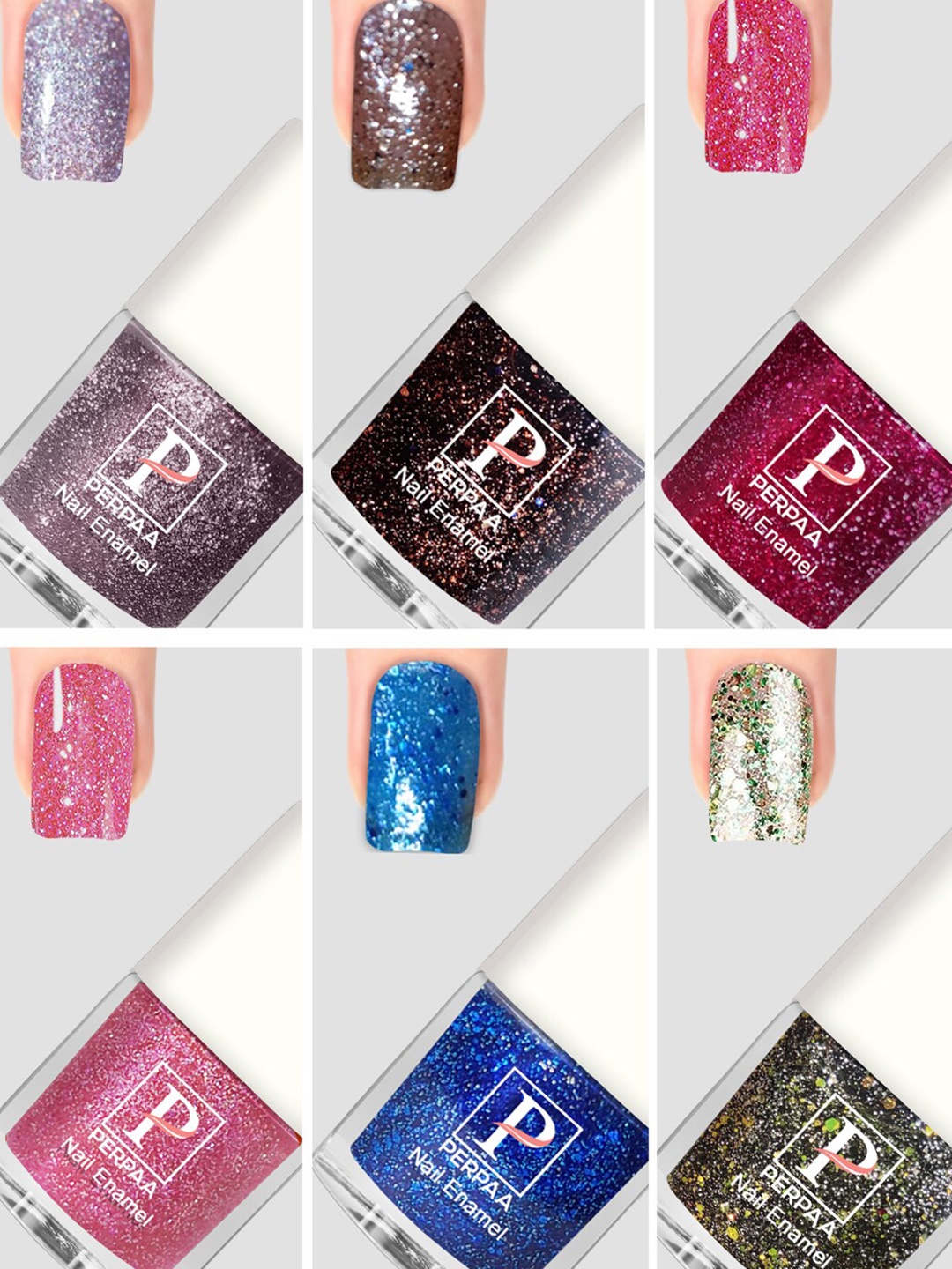 

PERPAA Set Of 6 Glitter Light Flashing Sparkly Gel Nail Polish - 5ml Each, Purple
