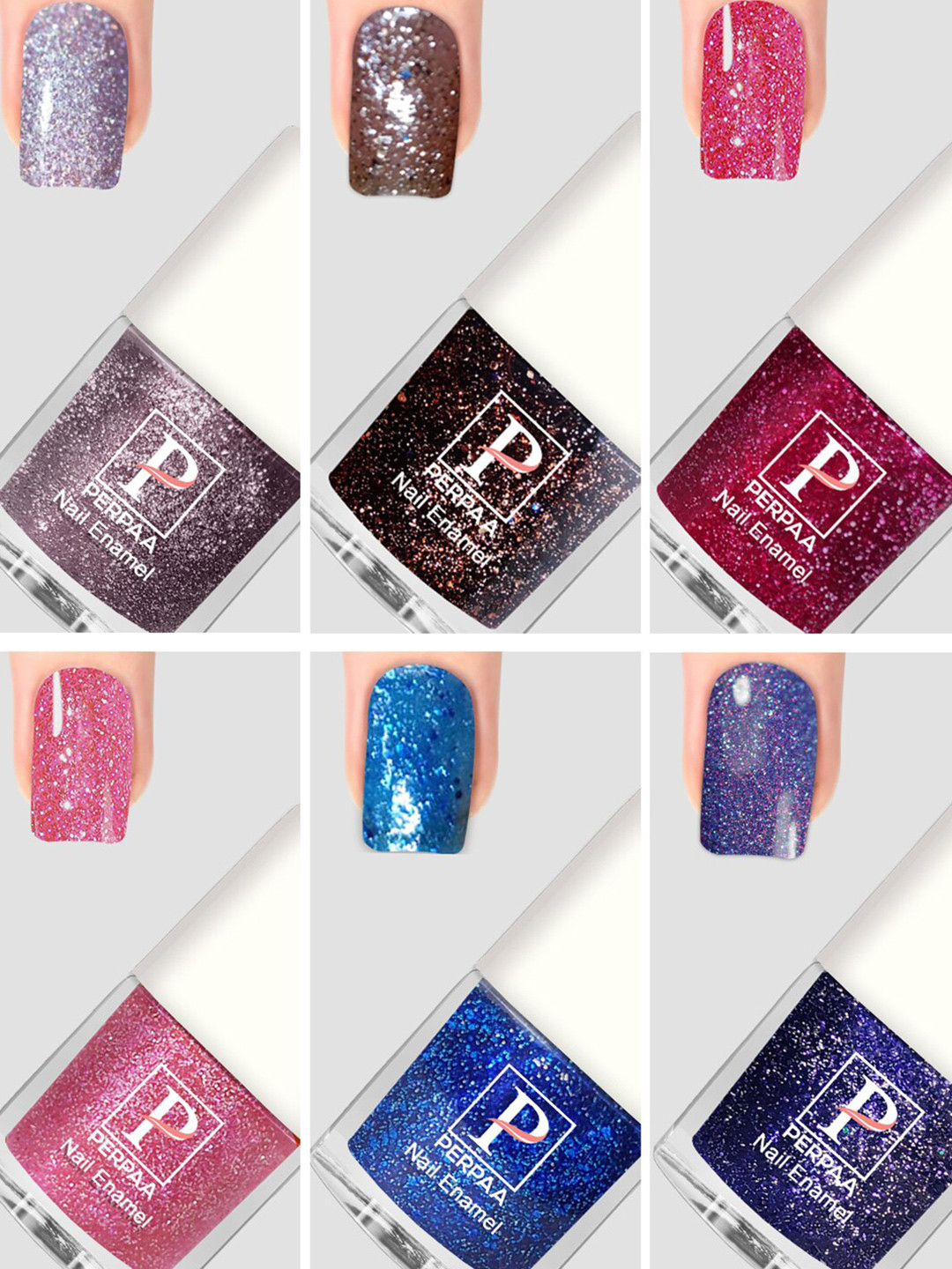 

PERPAA Set Of 6 Glitter Light Flashing Sparkly Gel Nail Polish - 5ml Each, Pink