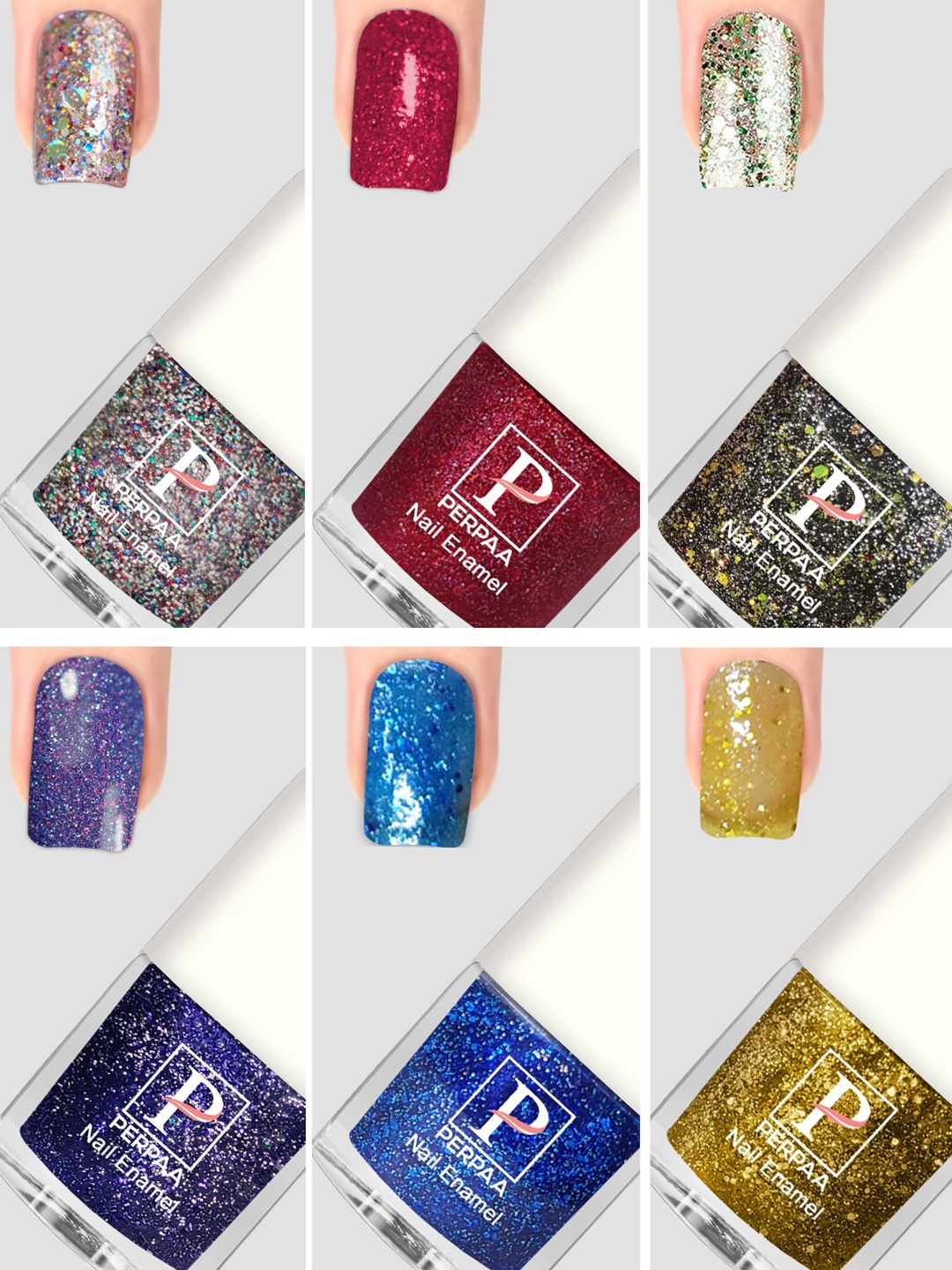 

PERPAA Set Of 6 Glitter Light Flashing Sparkly Gel Nail Polish - 5ml Each, Blue