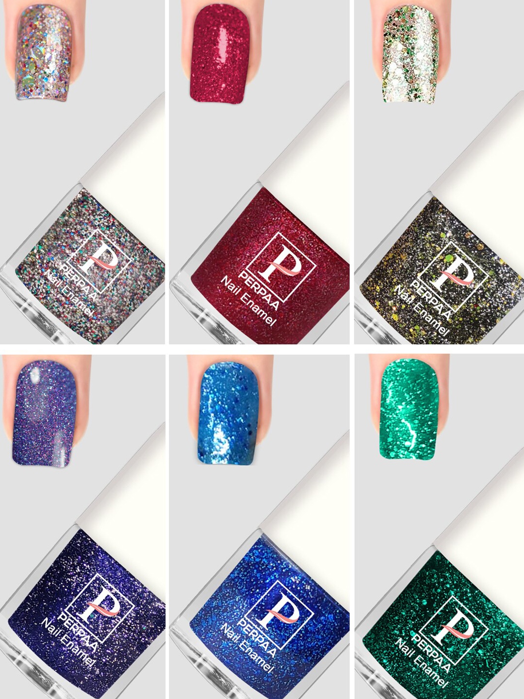 

PERPAA Set Of 6 Glitter Light Flashing Sparkly Gel Nail Polish - 5ml Each, Silver