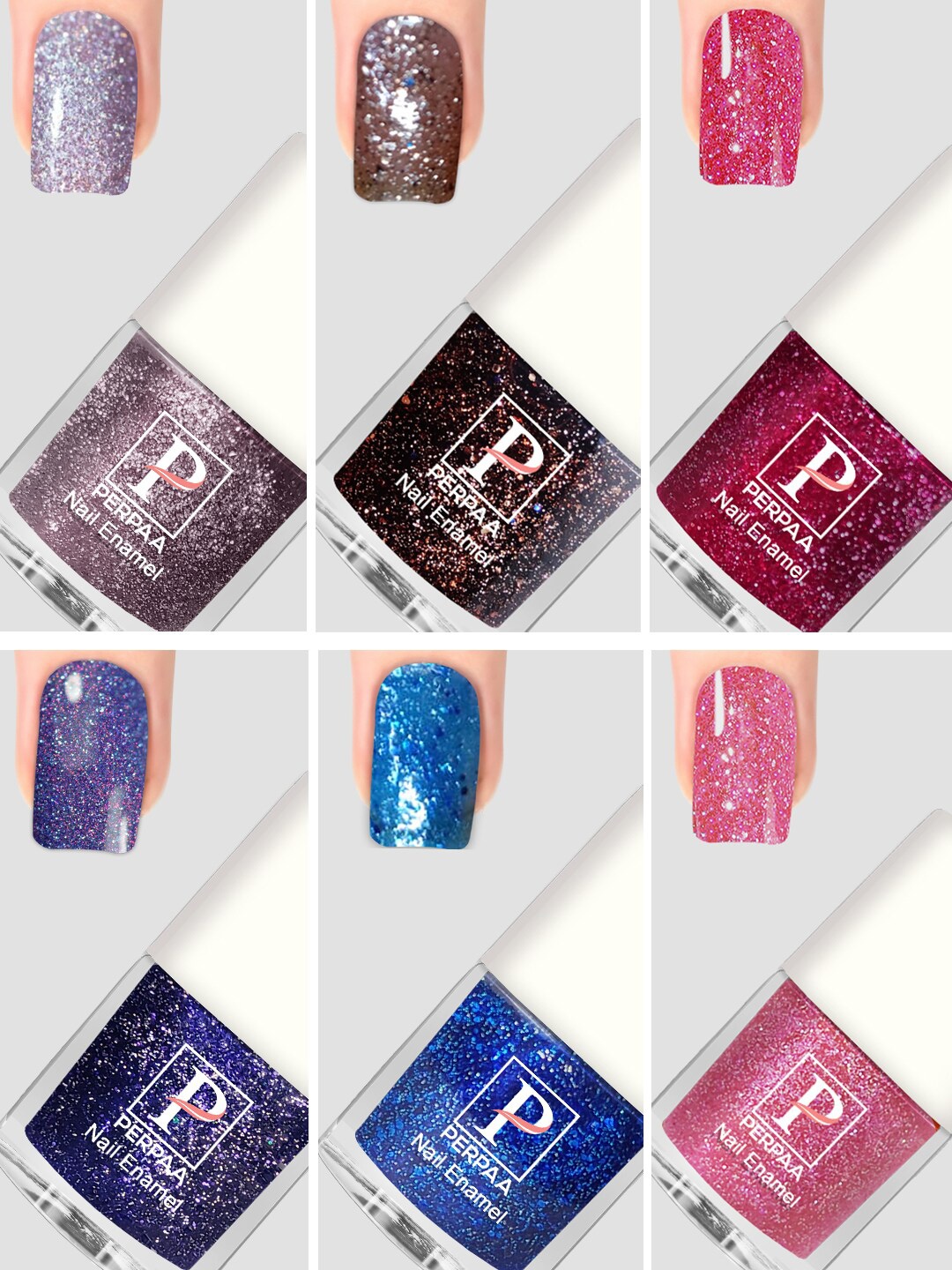 

PERPAA Set Of 6 Glitter Light Flashing Sparkly Gel Nail Polish - 5ml Each, Blue