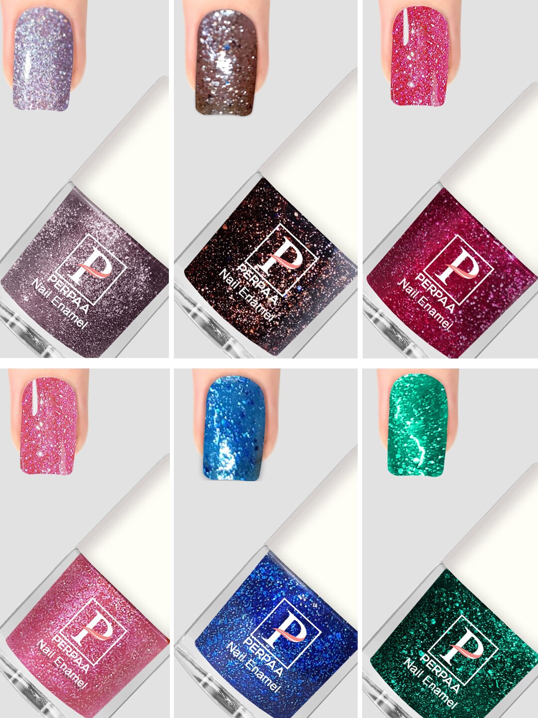 

PERPAA Set Of 6 Glitter Light Flashing Sparkly Gel Nail Polish - 5ml Each, Pink