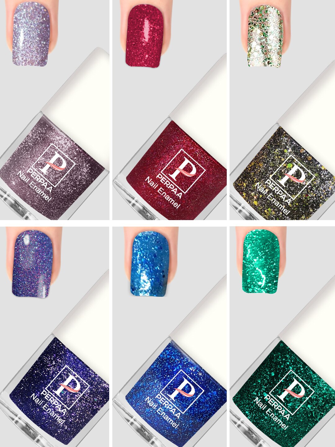 

PERPAA Set Of 6 Glitter Light Flashing Sparkly Gel Nail Polish - 5ml Each, Red