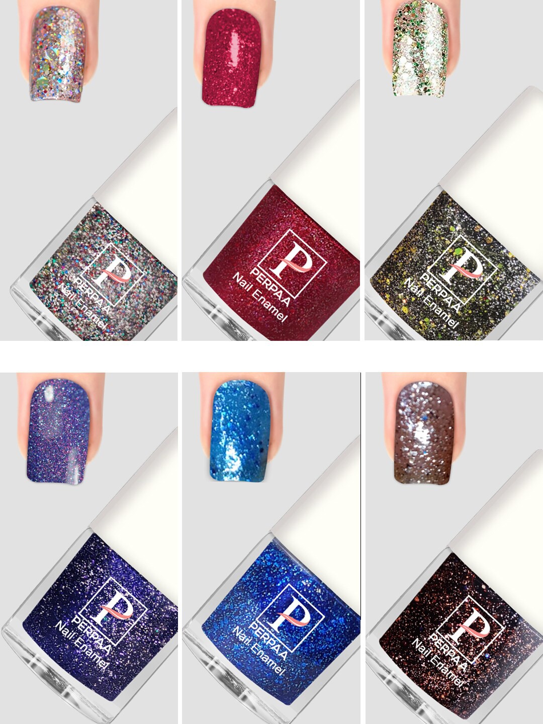 

PERPAA Set Of 6 Glitter Light Flashing Sparkly Gel Nail Polish - 5ml Each, Silver