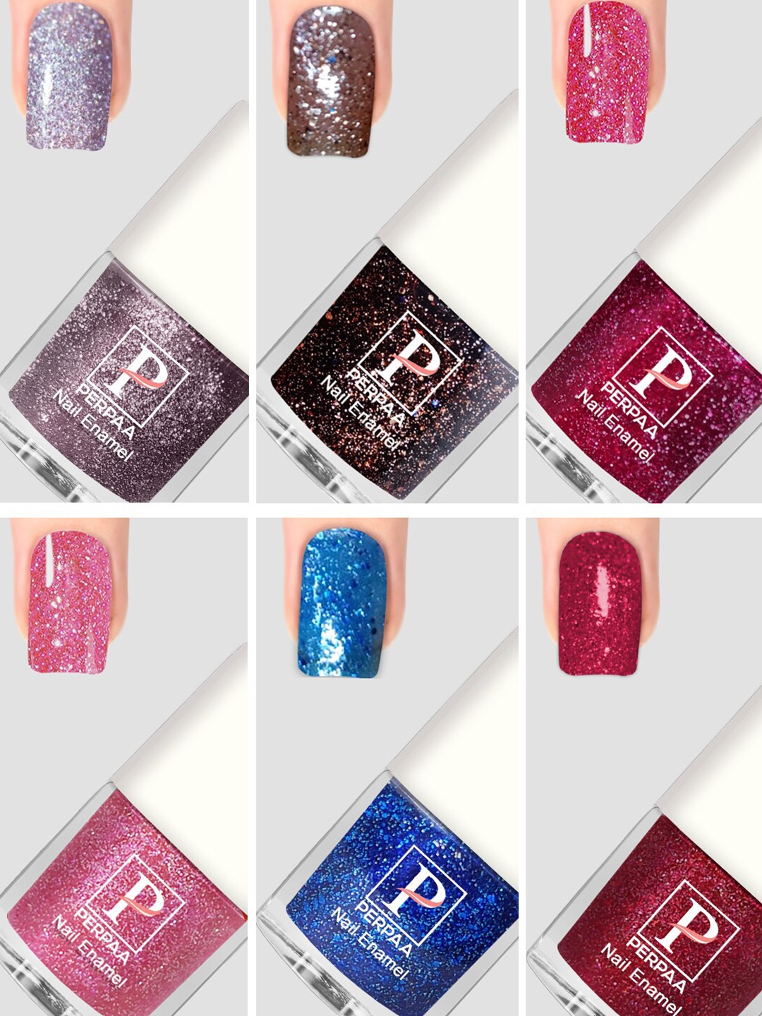 

PERPAA Set Of 6 Glitter Light Flashing Sparkly Gel Nail Polish - 5ml Each, Pink