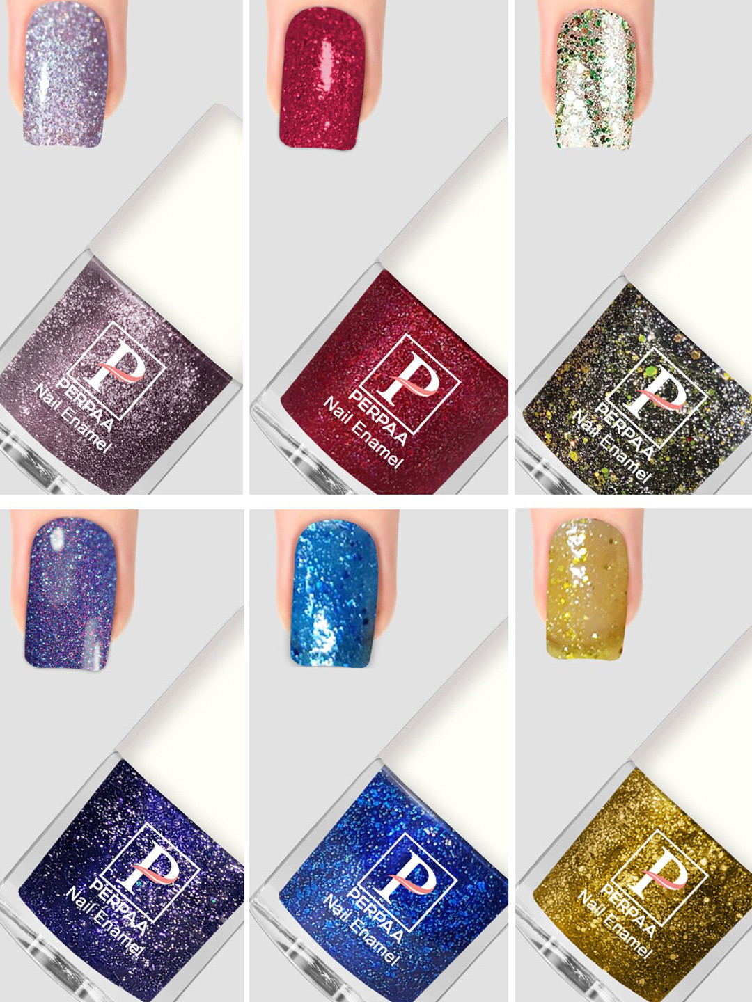 

PERPAA Set Of 6 Glitter Light Flashing Sparkly Gel Nail Polish - 5ml Each, Blue