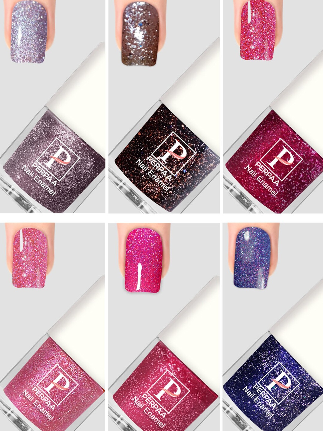 

PERPAA Set Of 6 Glitter Light Flashing Sparkly Gel Nail Polish - 5ml Each, Pink