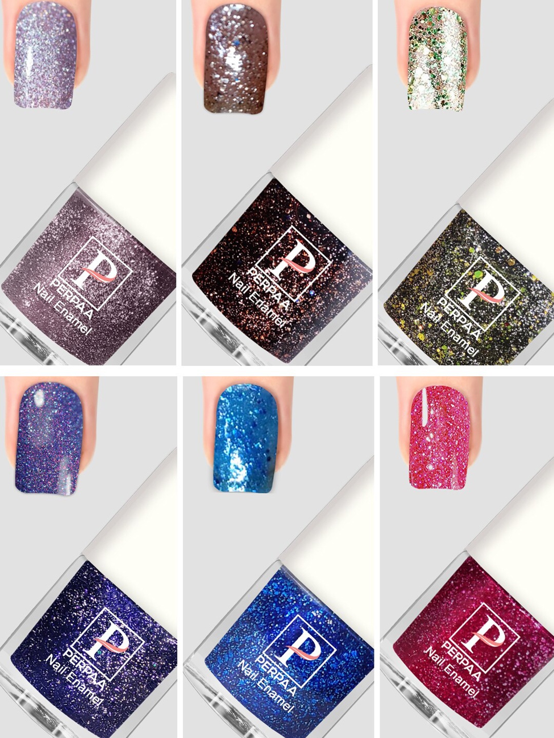 

PERPAA Set Of 6 Glitter Light Flashing Sparkly Gel Nail Polish - 5ml Each, Green