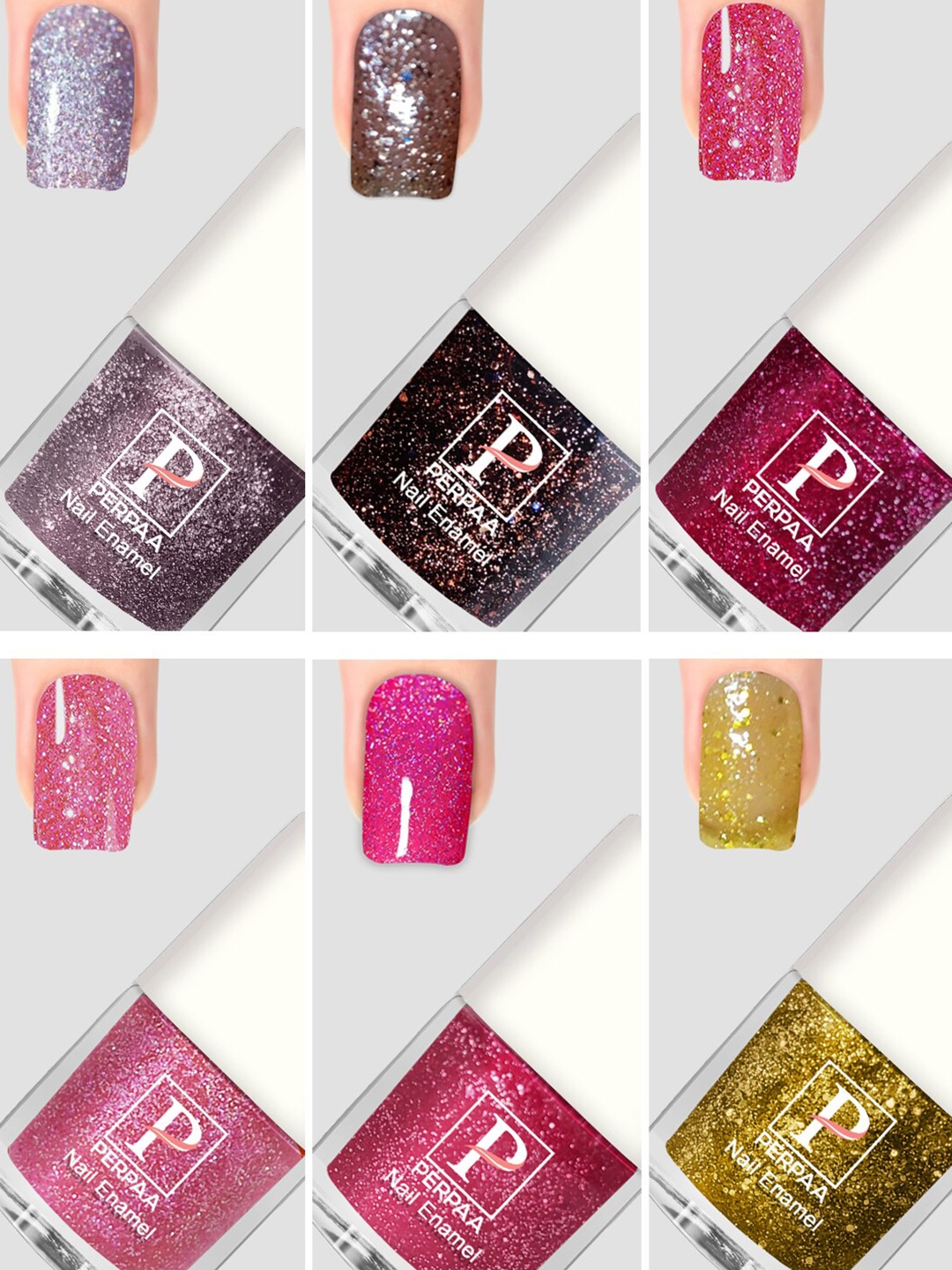 

PERPAA Set Of 6 Glitter Light Flashing Sparkly Gel Nail Polish - 5ml Each, Pink