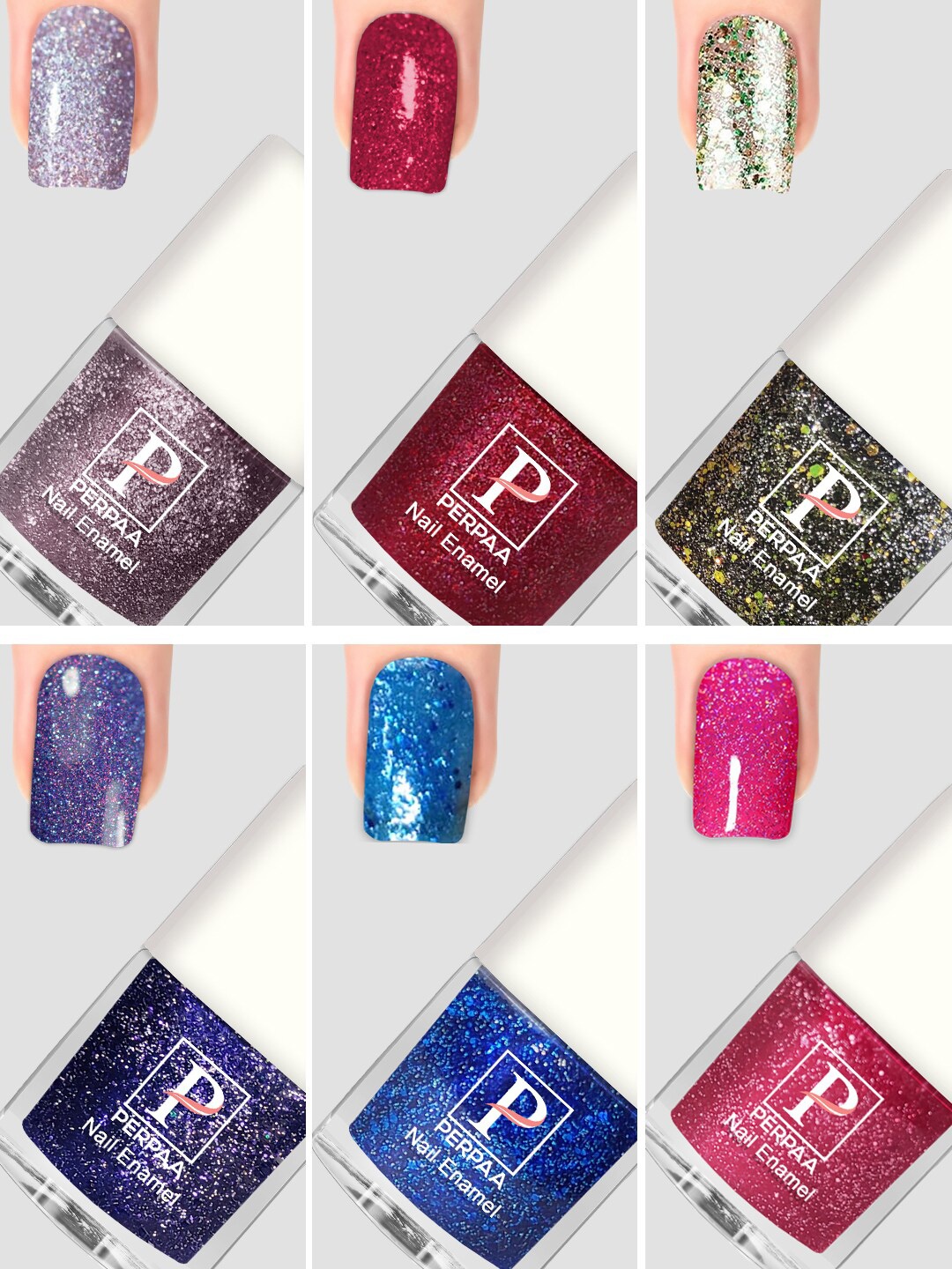 

PERPAA Set Of 6 Glitter Light Flashing Sparkly Gel Nail Polish - 5ml Each, Pink