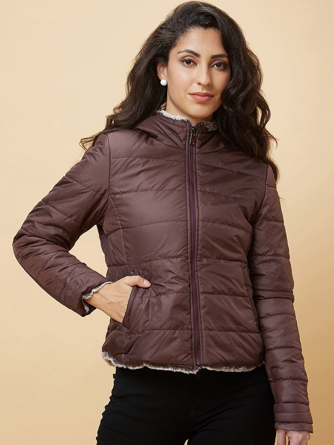 

Globus Brown Hooded Reversible Padded Jacket
