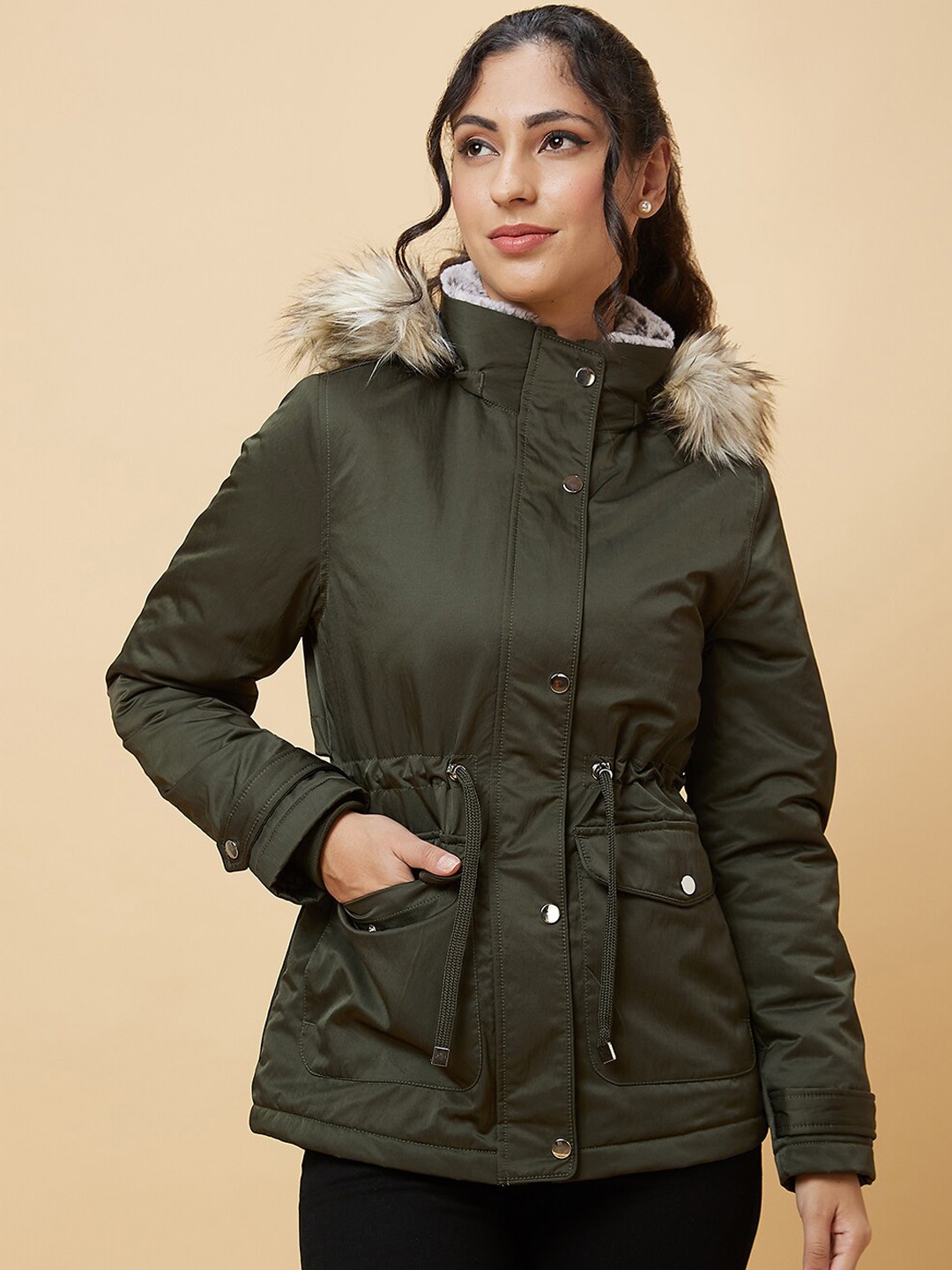 

Globus Hooded Faux Fur Trim Parka Jacket, Olive