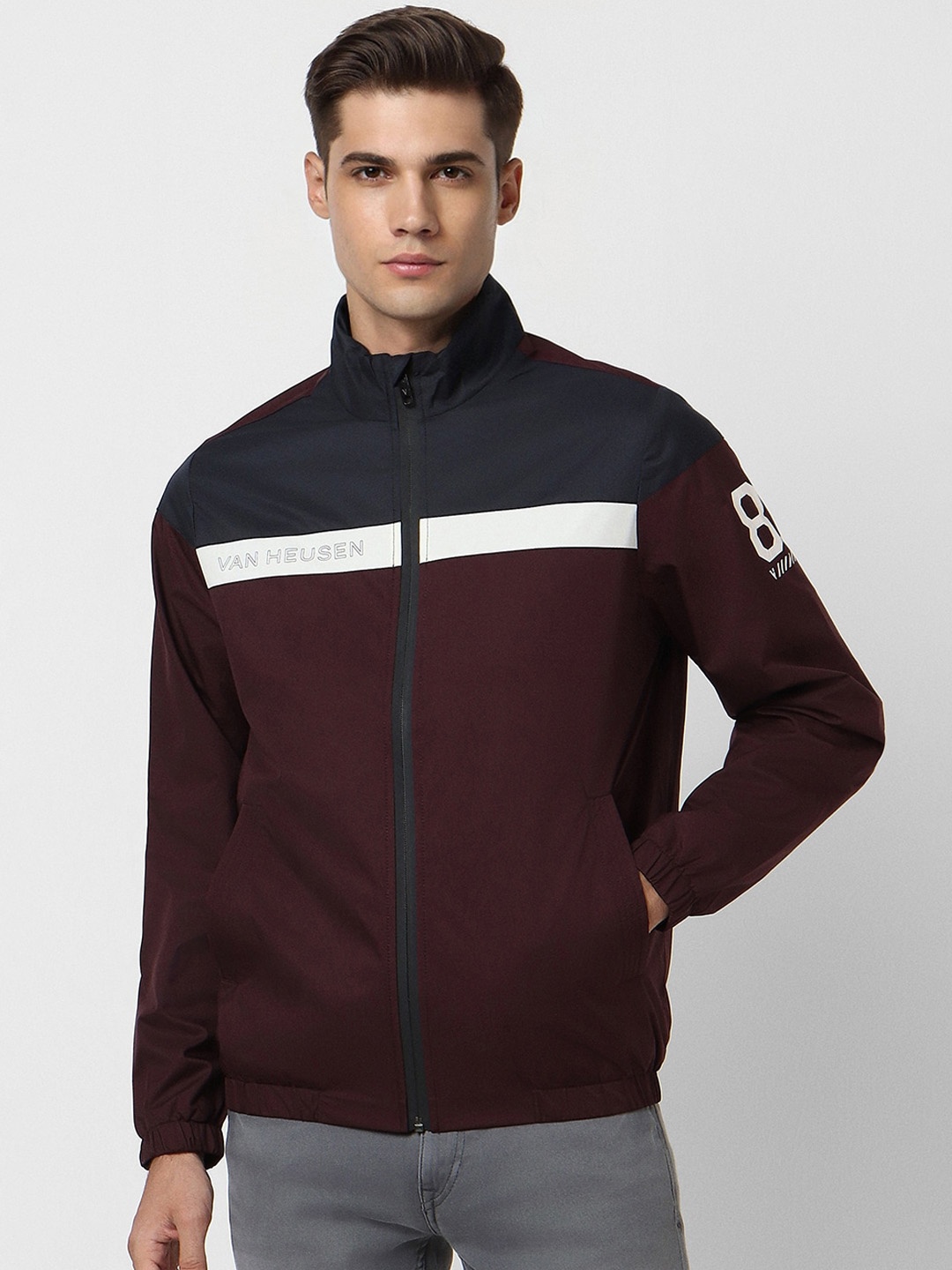 

Van Heusen Sport Colourblocked Pure Cotton Sporty Jacket, Maroon