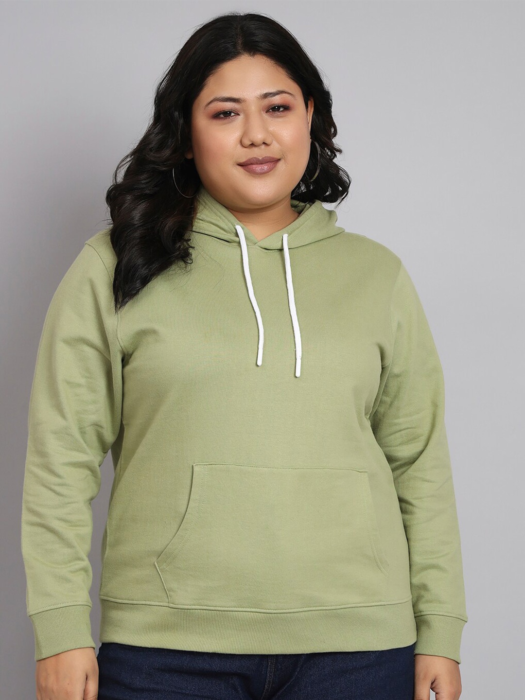 

BEYOUND SIZE - THE DRY STATE Plus Size Typography Printed Hooded Fleece Sweatshirt, Green